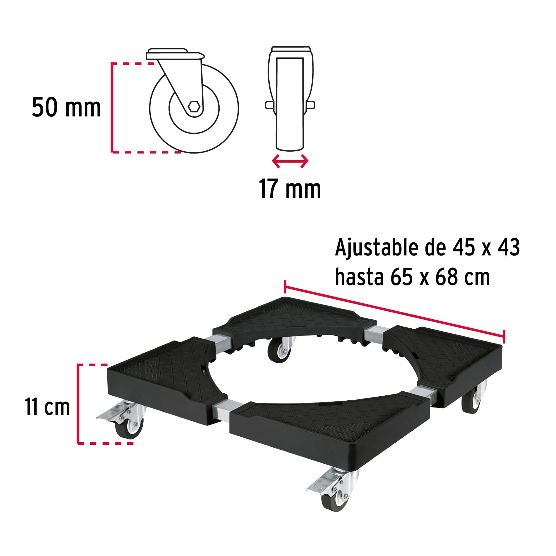 Ficha Tecnica Base universal con ruedas para línea blanca, Fiero