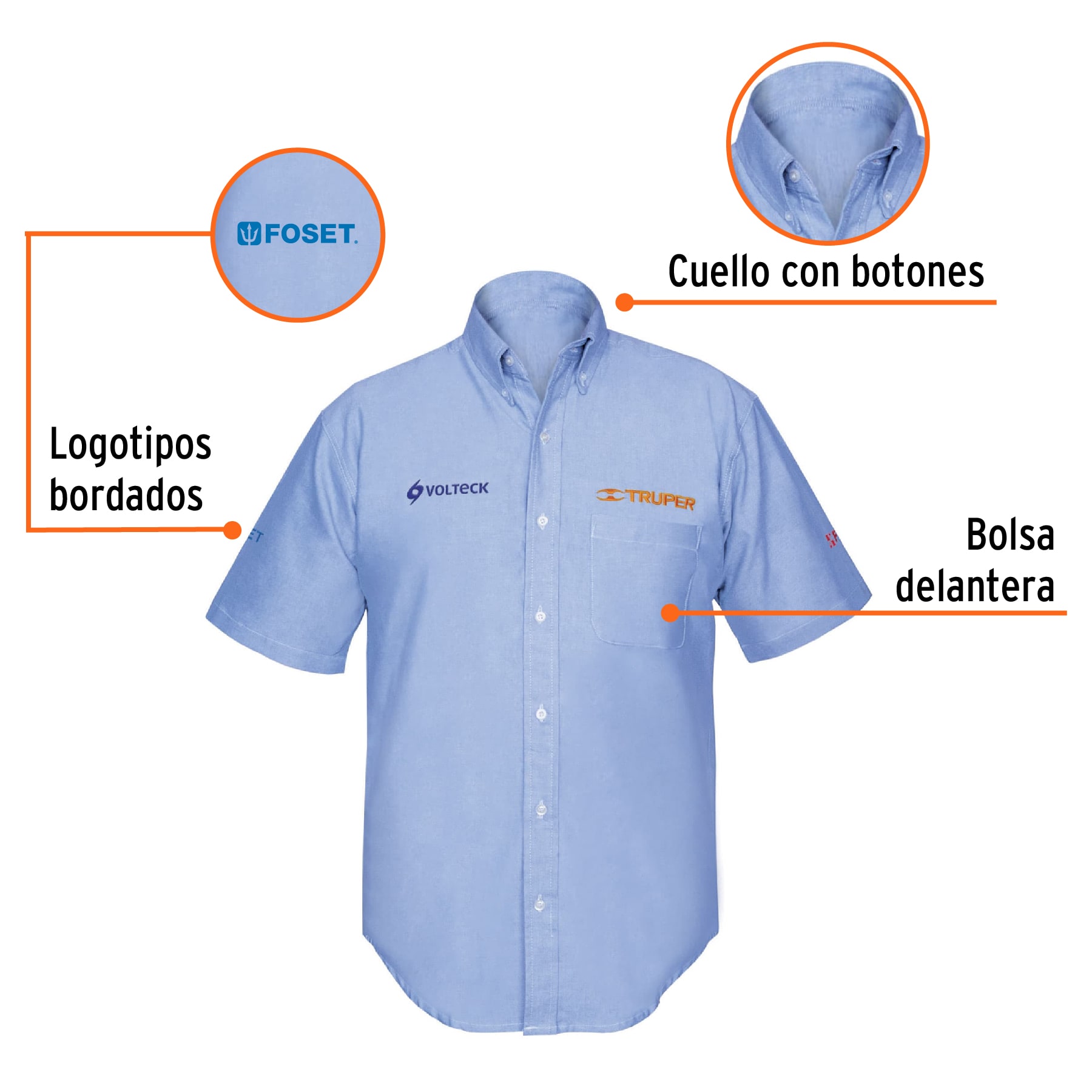 Camisa manga corta para hombre, azul, G, TRUPER
