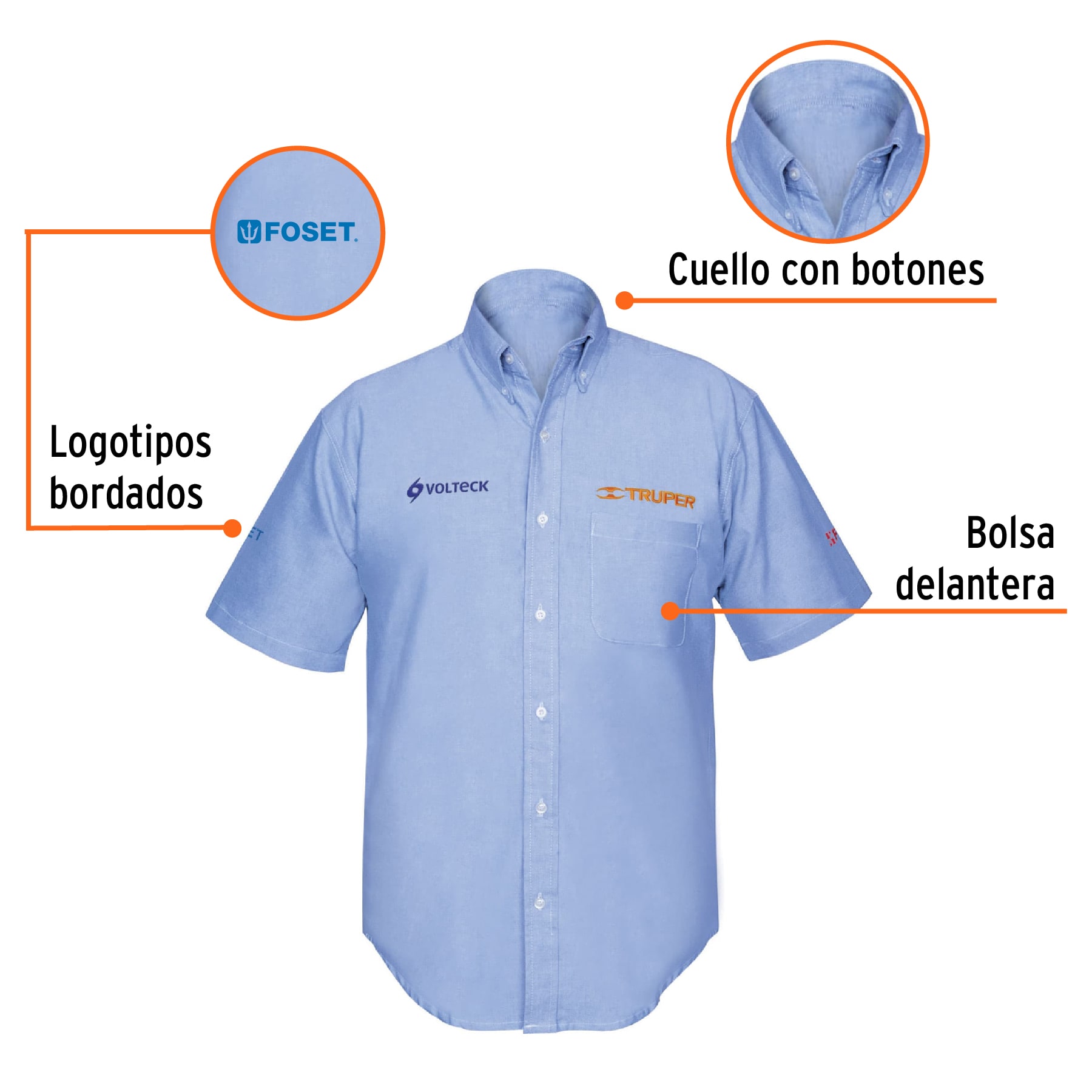 Camisa manga corta para hombre, azul, M, TRUPER