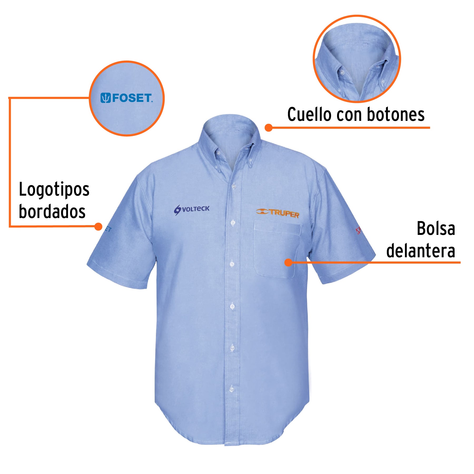 Camisa manga corta para hombre, azul, CH, TRUPER
