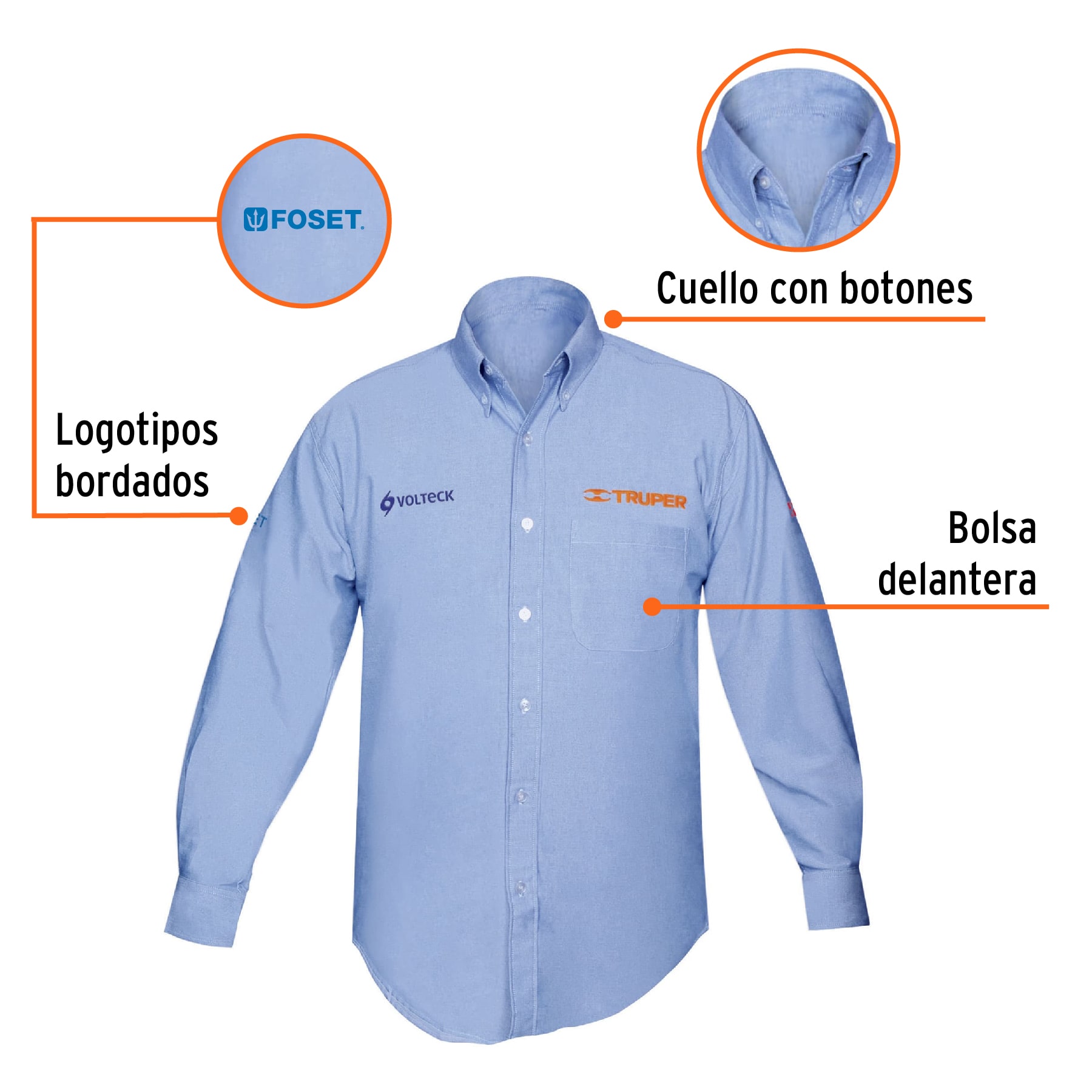 Camisa manga larga para hombre, azul, G, TRUPER