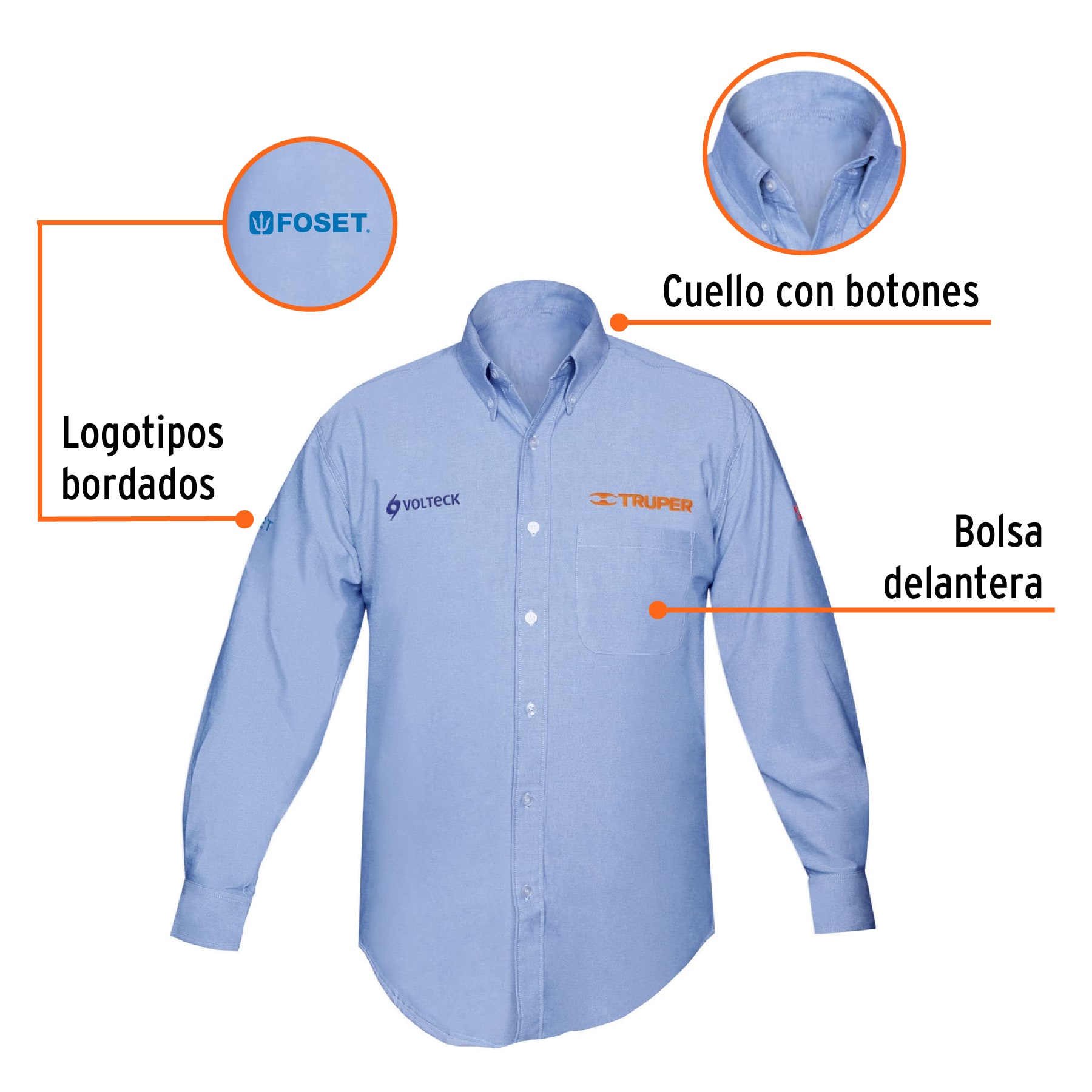 Camisa manga larga para hombre, azul, M, TRUPER