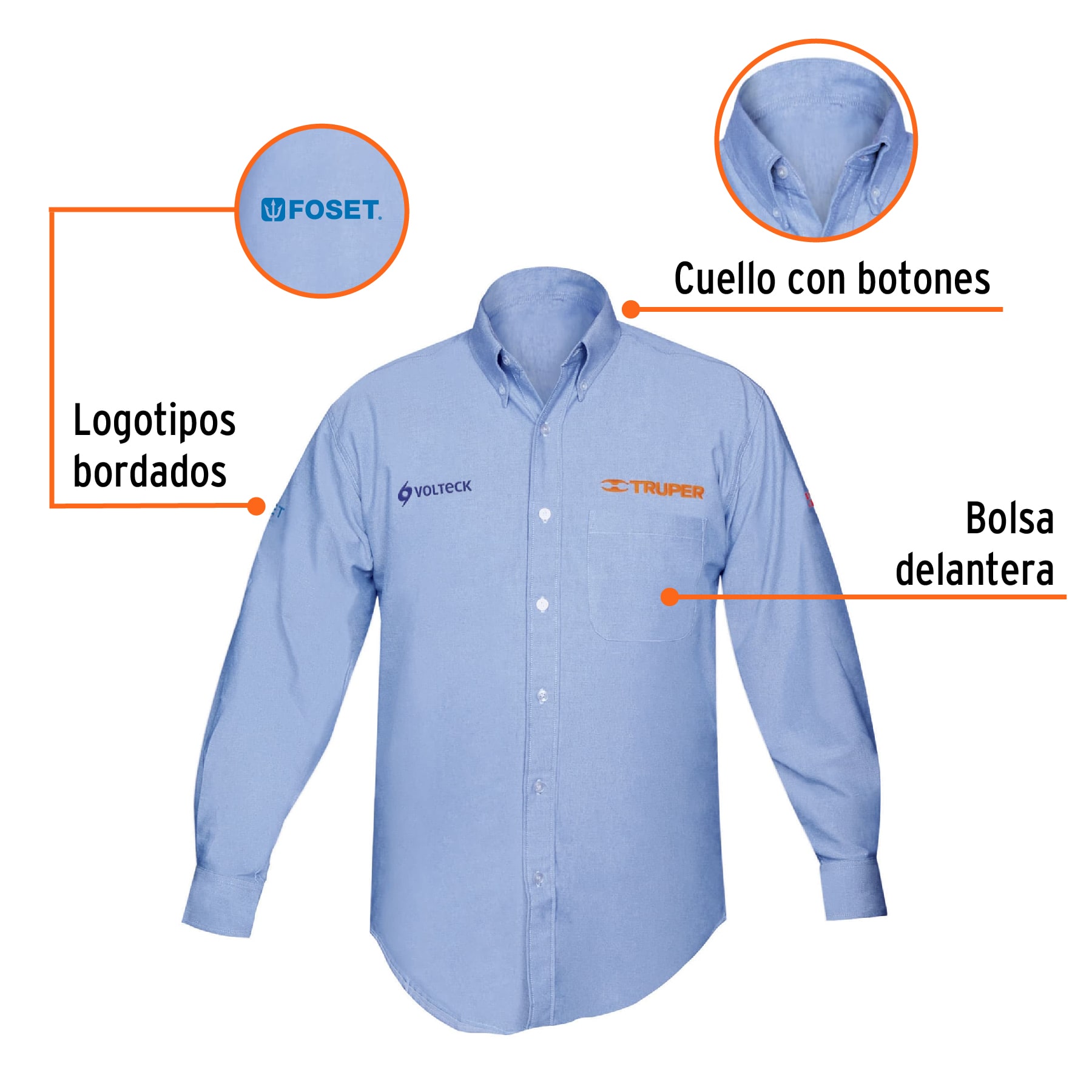 Camisa manga larga para hombre, azul, CH, TRUPER