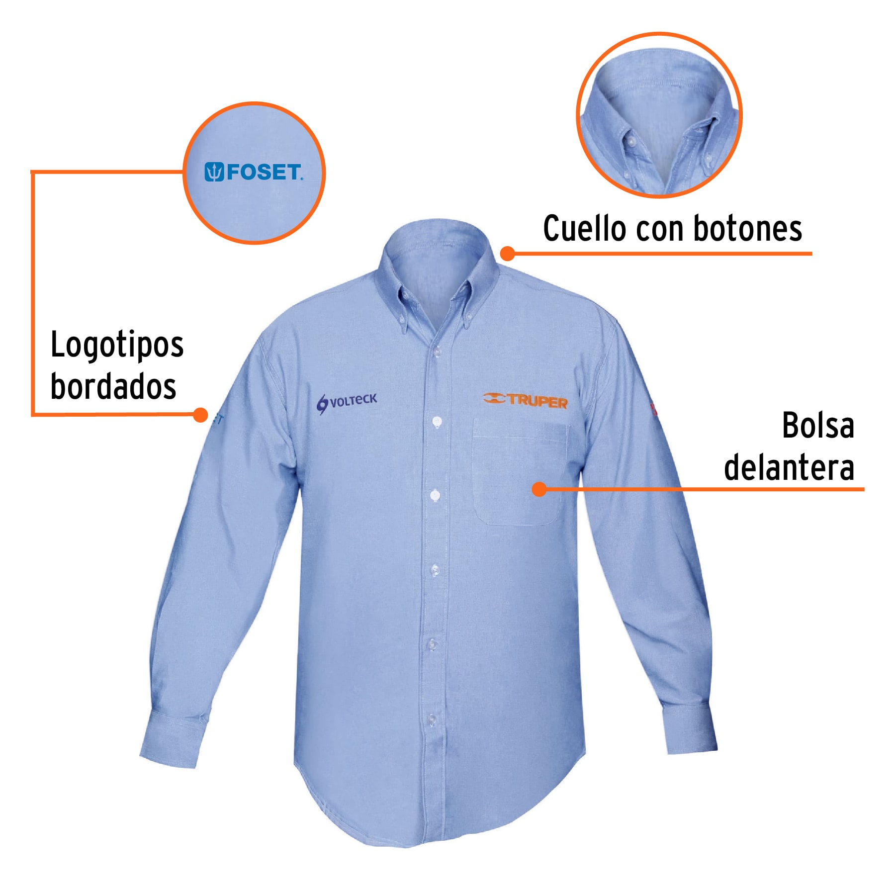 Camisa manga larga para hombre, azul, EG, TRUPER