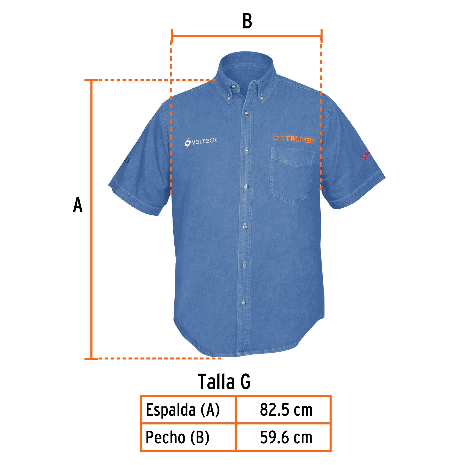 Camisa de mezclilla manga corta para hombre, G, TRUPER