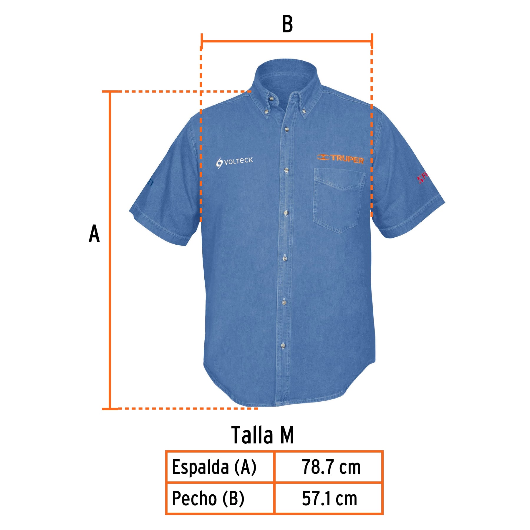 Camisa de mezclilla manga corta para hombre, M, TRUPER