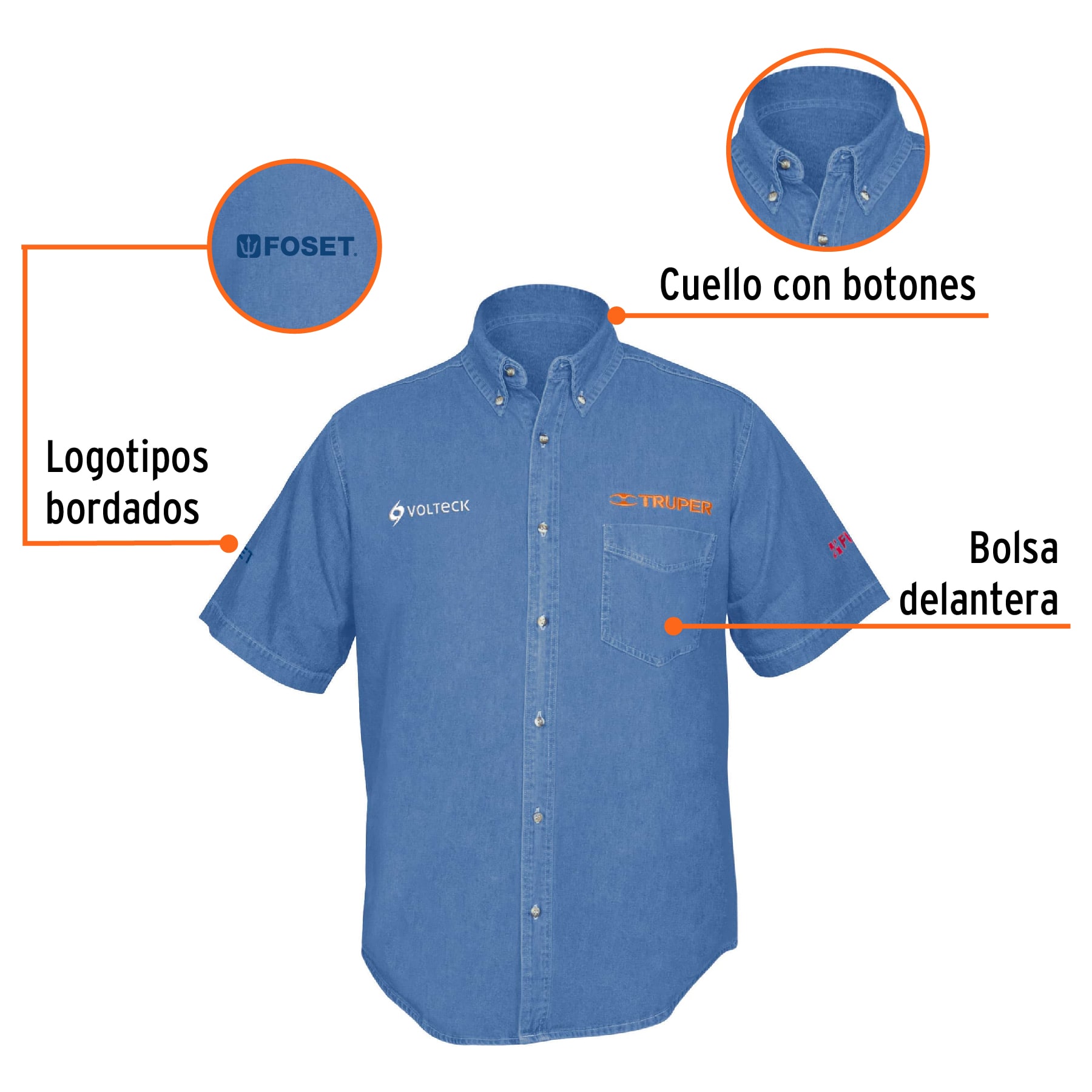 Camisa de mezclilla manga corta para hombre, EG, TRUPER