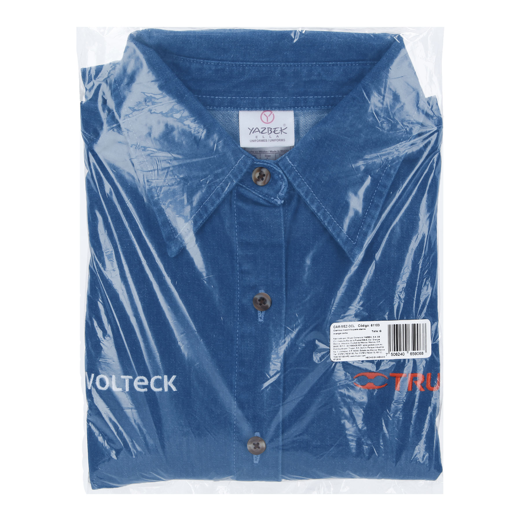 Camisa de mezclilla manga corta para mujer, G, TRUPER
