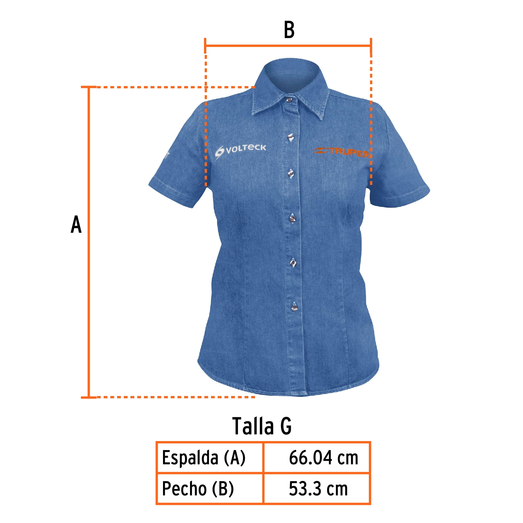 Camisa de mezclilla manga corta para mujer, G, TRUPER