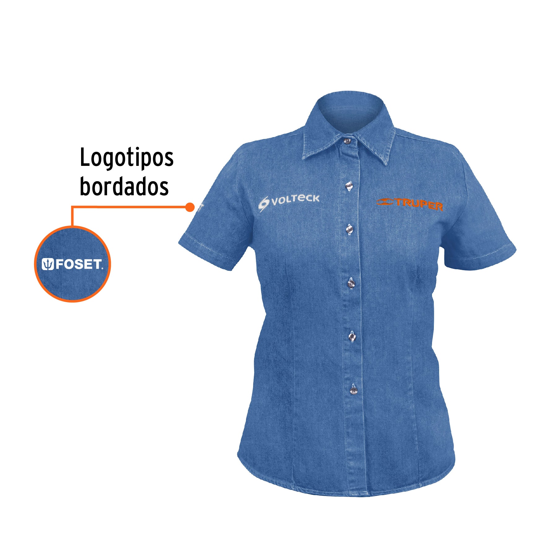 Camisa de mezclilla manga corta para mujer, M, TRUPER