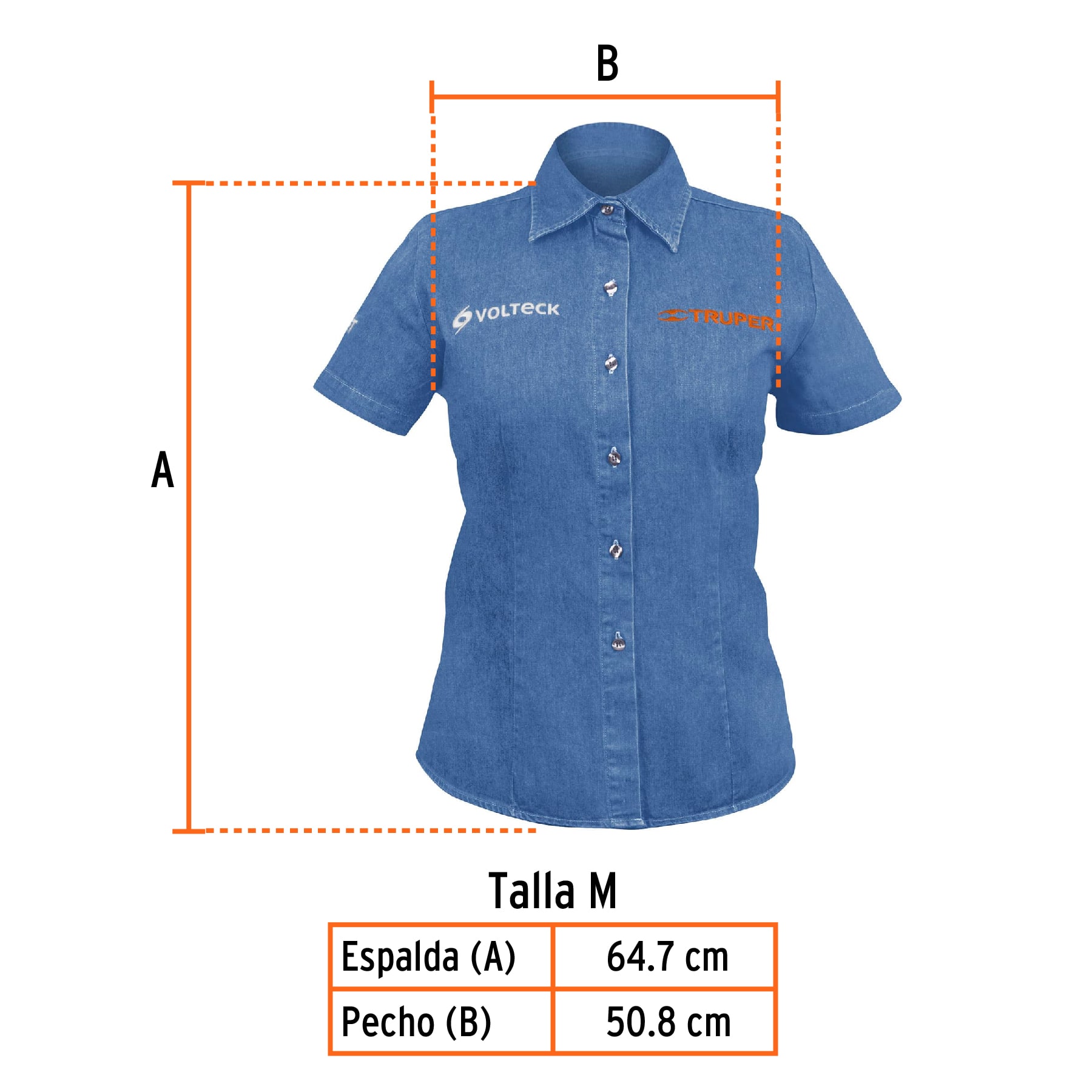 Camisa de mezclilla manga corta para mujer, M, TRUPER