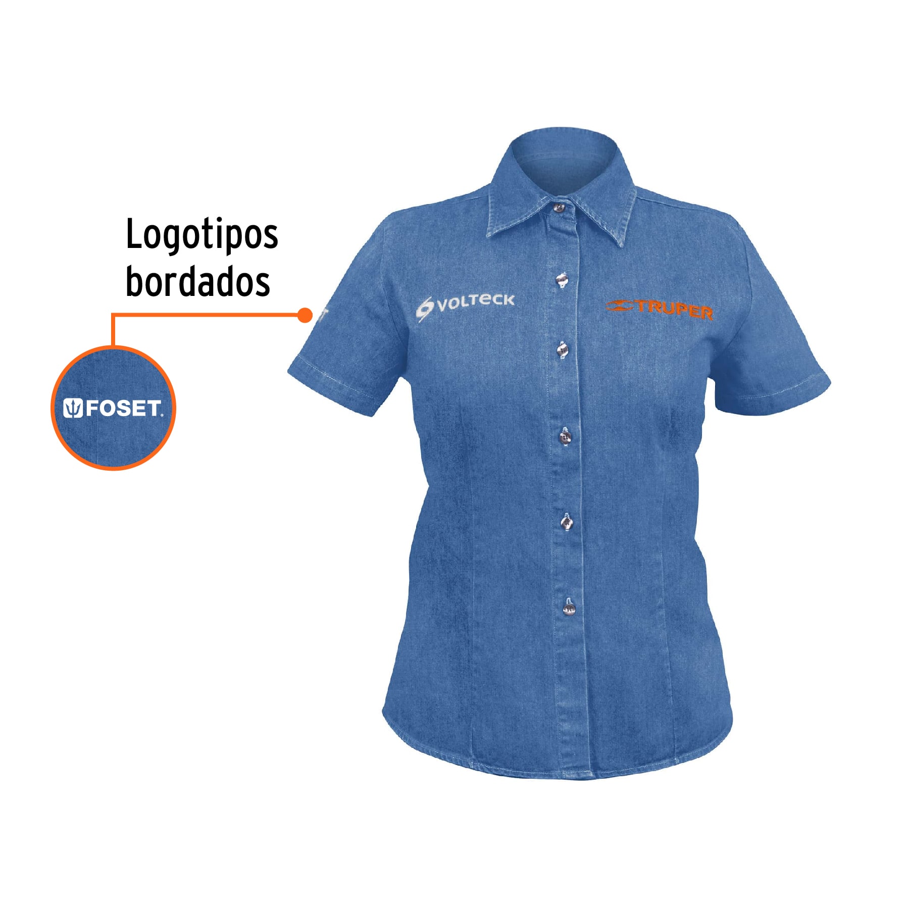 Camisa de mezclilla manga corta para mujer, CH, TRUPER