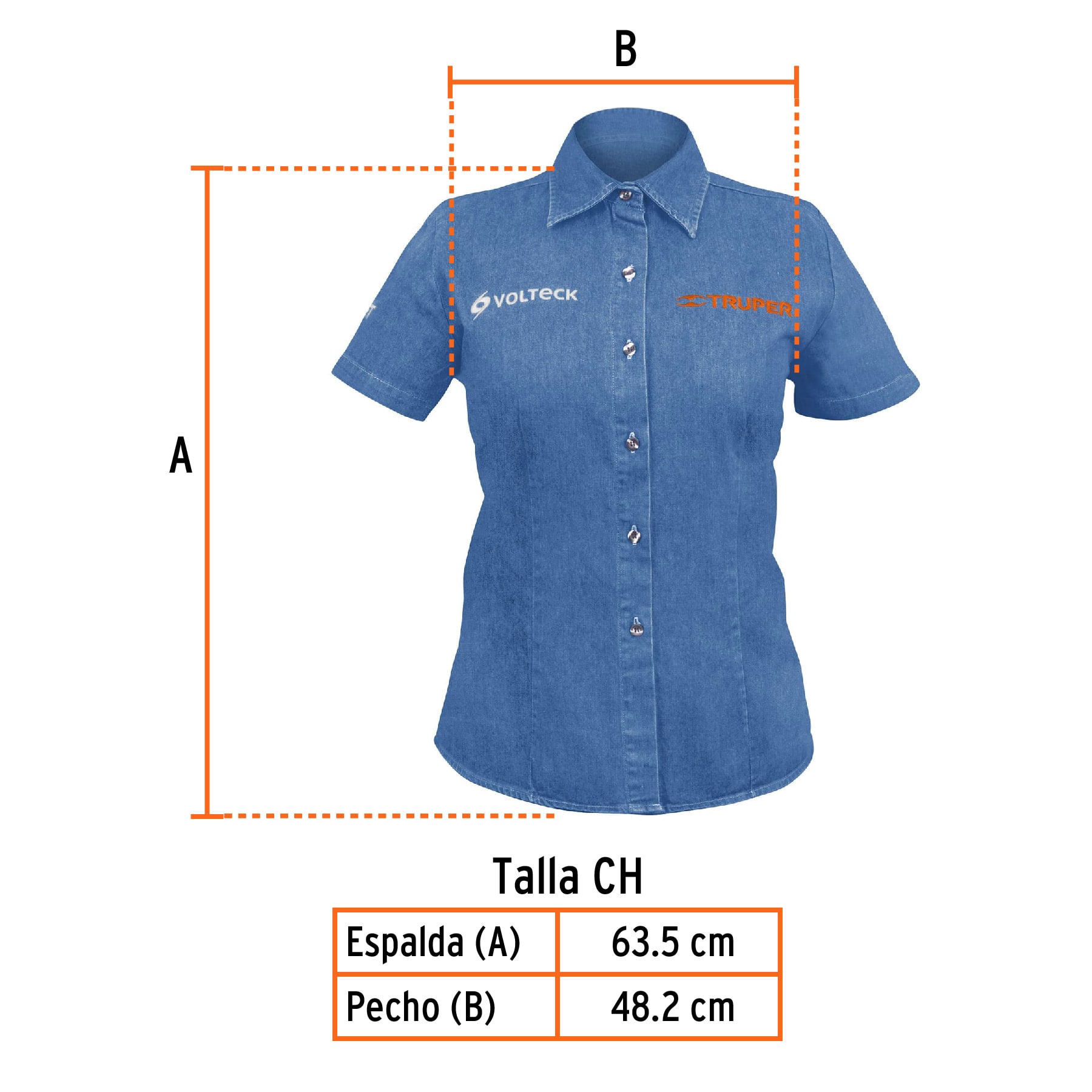 Camisa de mezclilla manga corta para mujer, CH, TRUPER