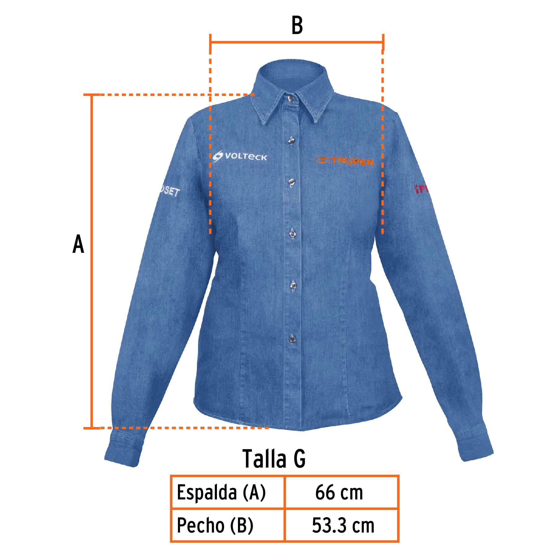Camisa de mezclilla manga larga para mujer, G, TRUPER
