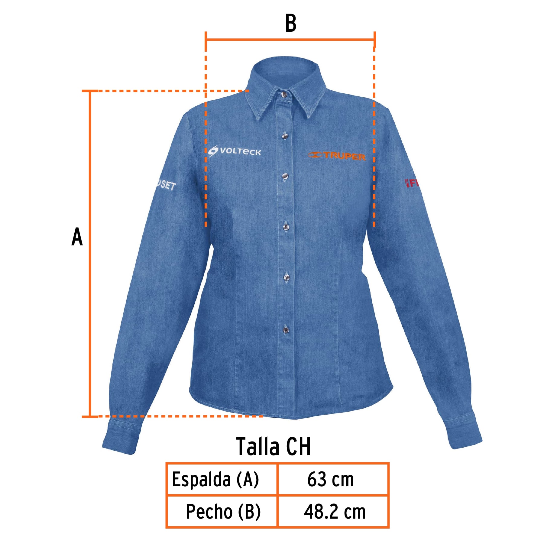 Camisa de mezclilla manga larga para mujer, CH, TRUPER