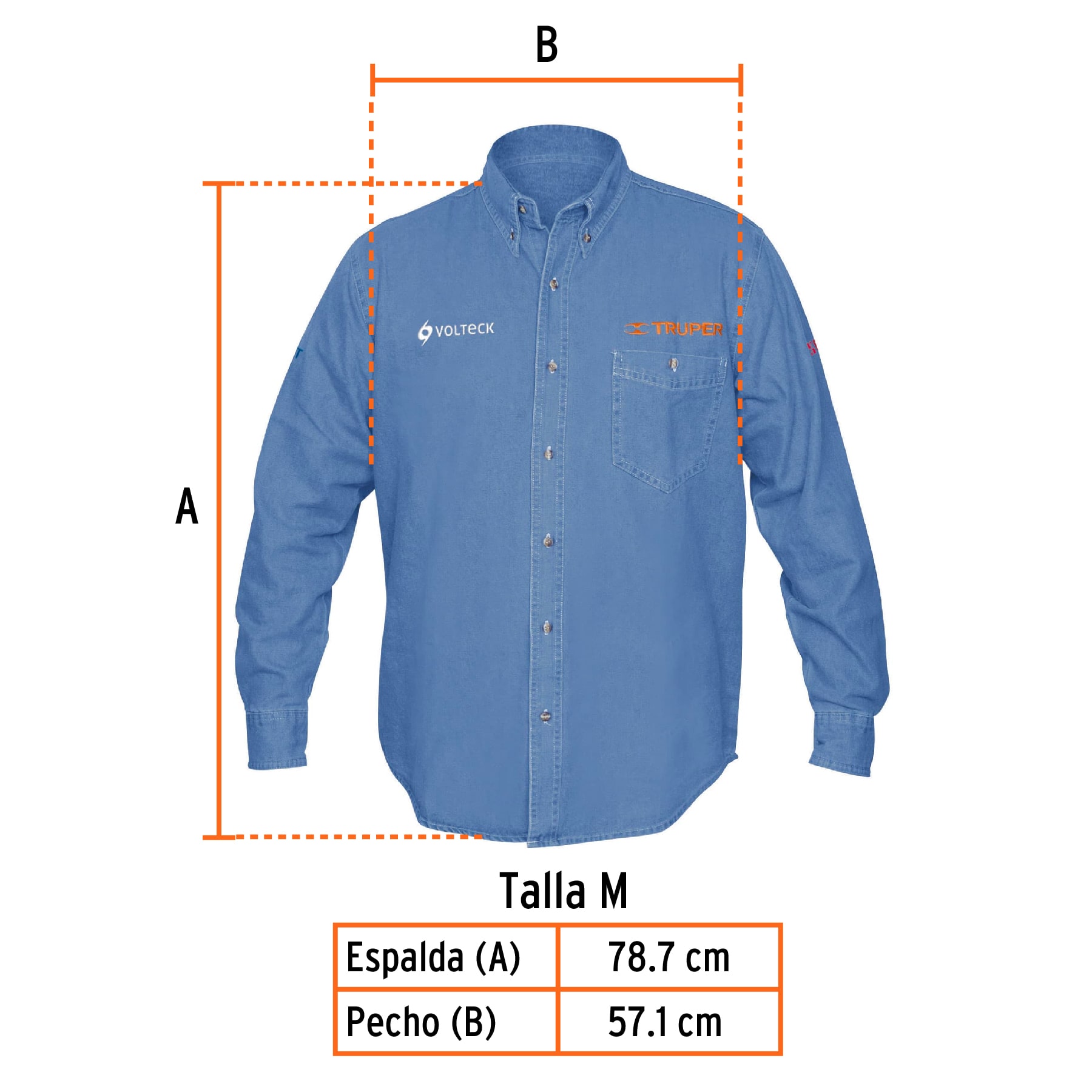 Camisa de mezclilla manga larga para hombre, M, TRUPER