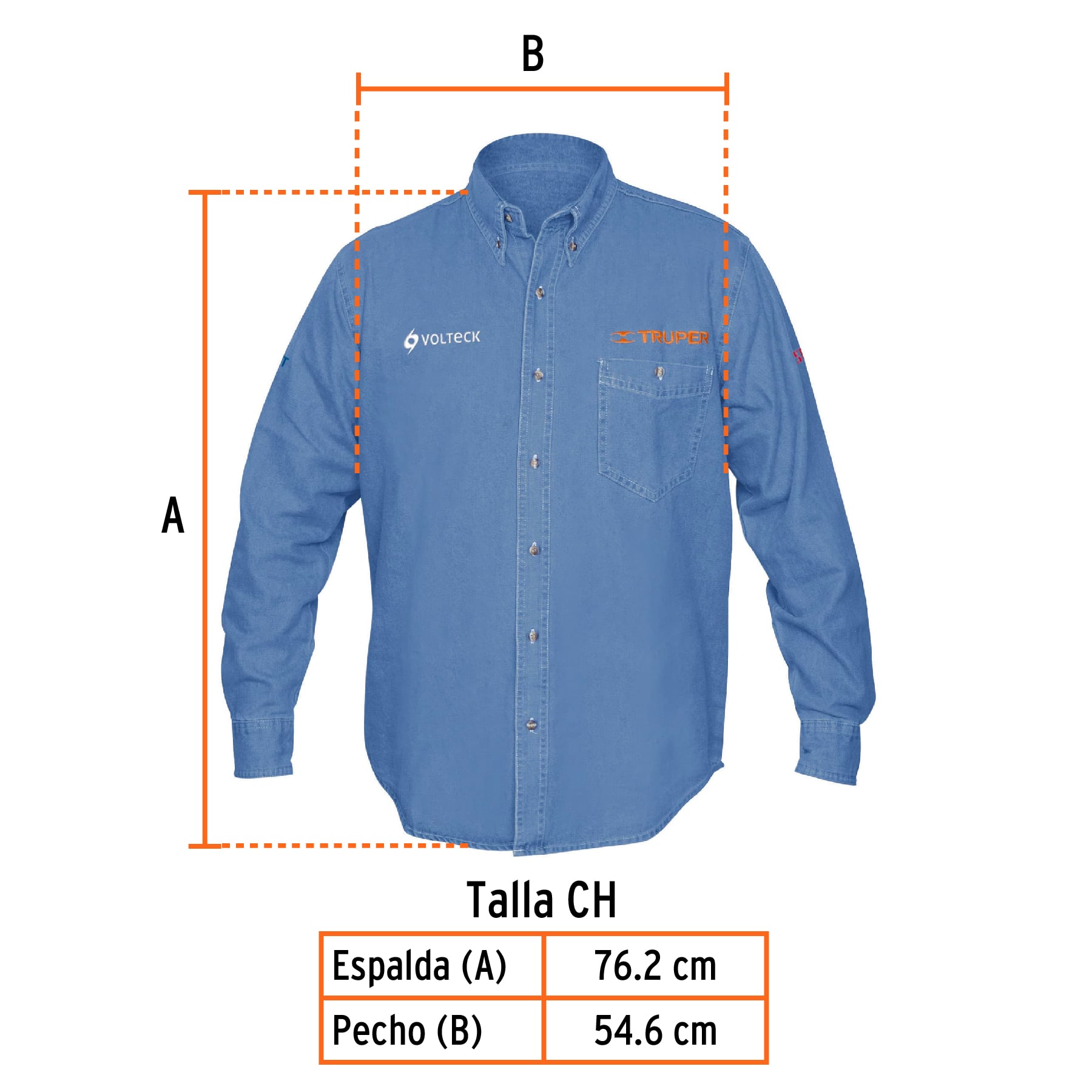 Camisa de mezclilla manga larga para hombre, CH, TRUPER