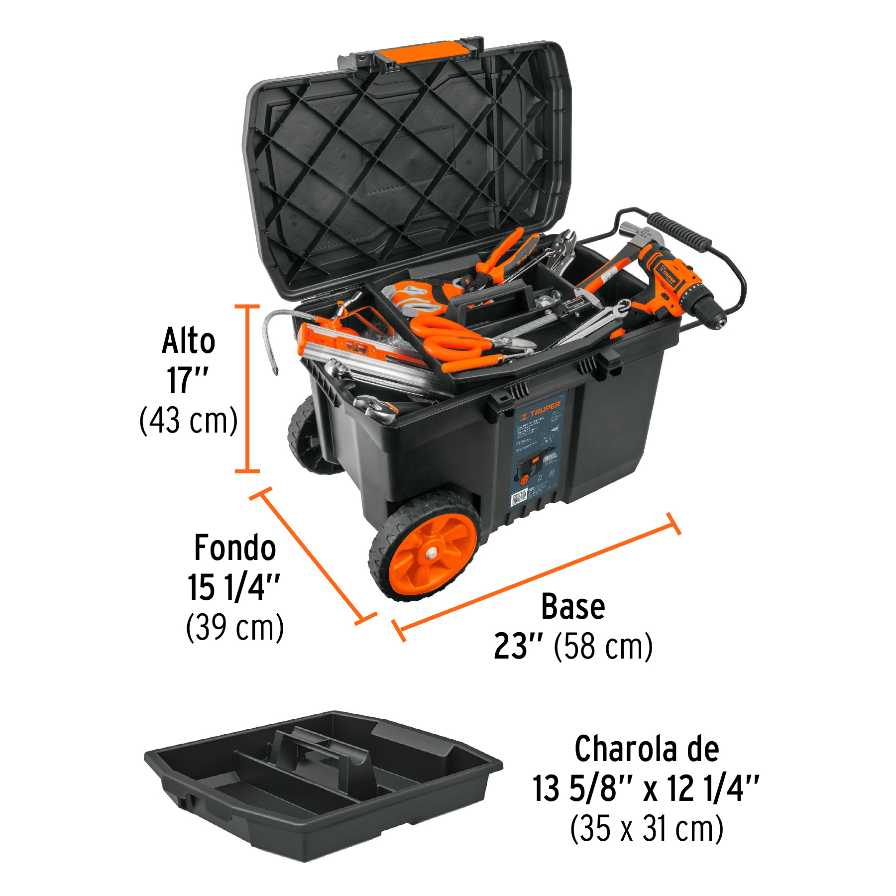 CAJA HERRAMIENTAS 23'' CON RUEDAS Y MANGO TRUPER 10902 Truper CHP-23R