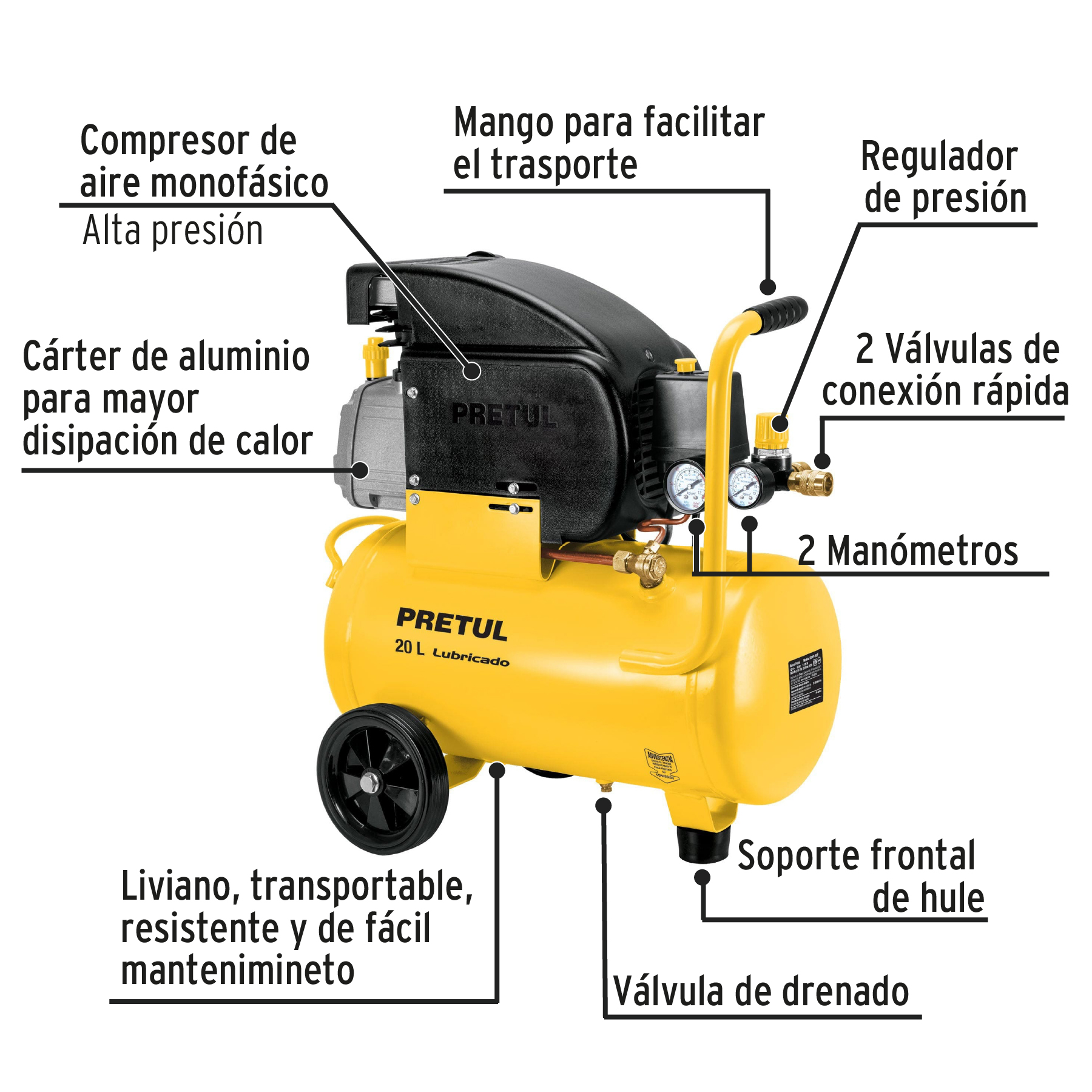 Truper COMP-50LT 50L horizontal compressor, 3-1/2 HP (max power), 127V