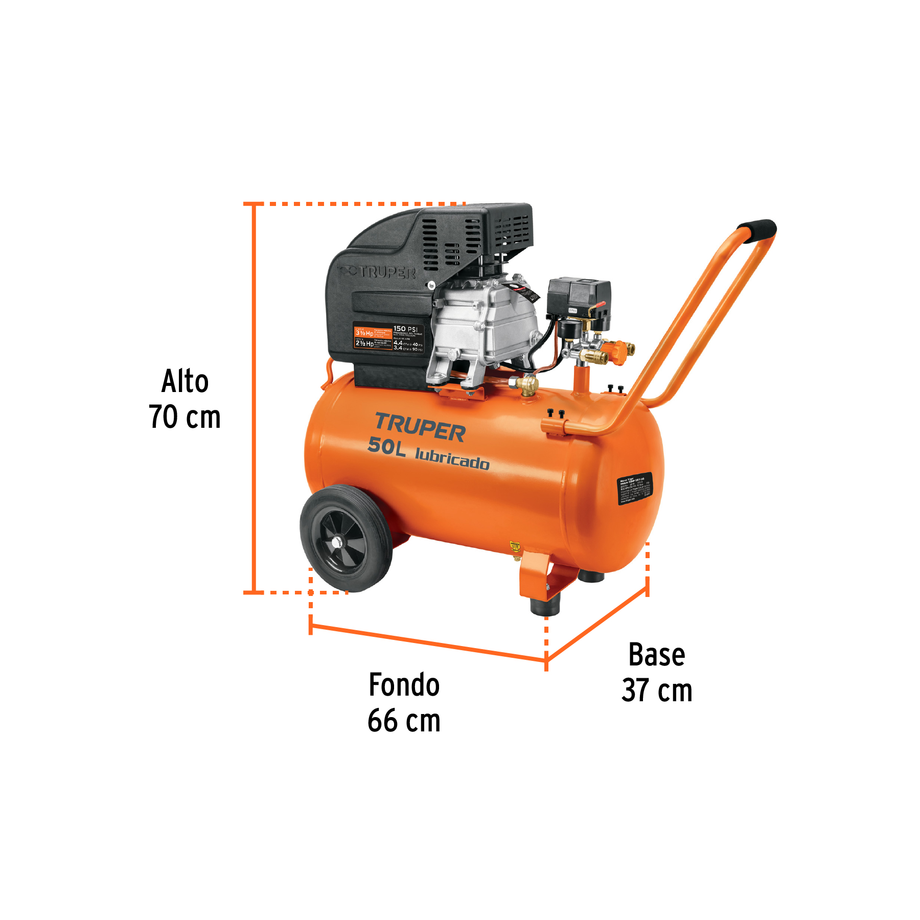 Ficha Tecnica Kit Compresor de aire 50L 3½HP, manguera y pistola, Truper