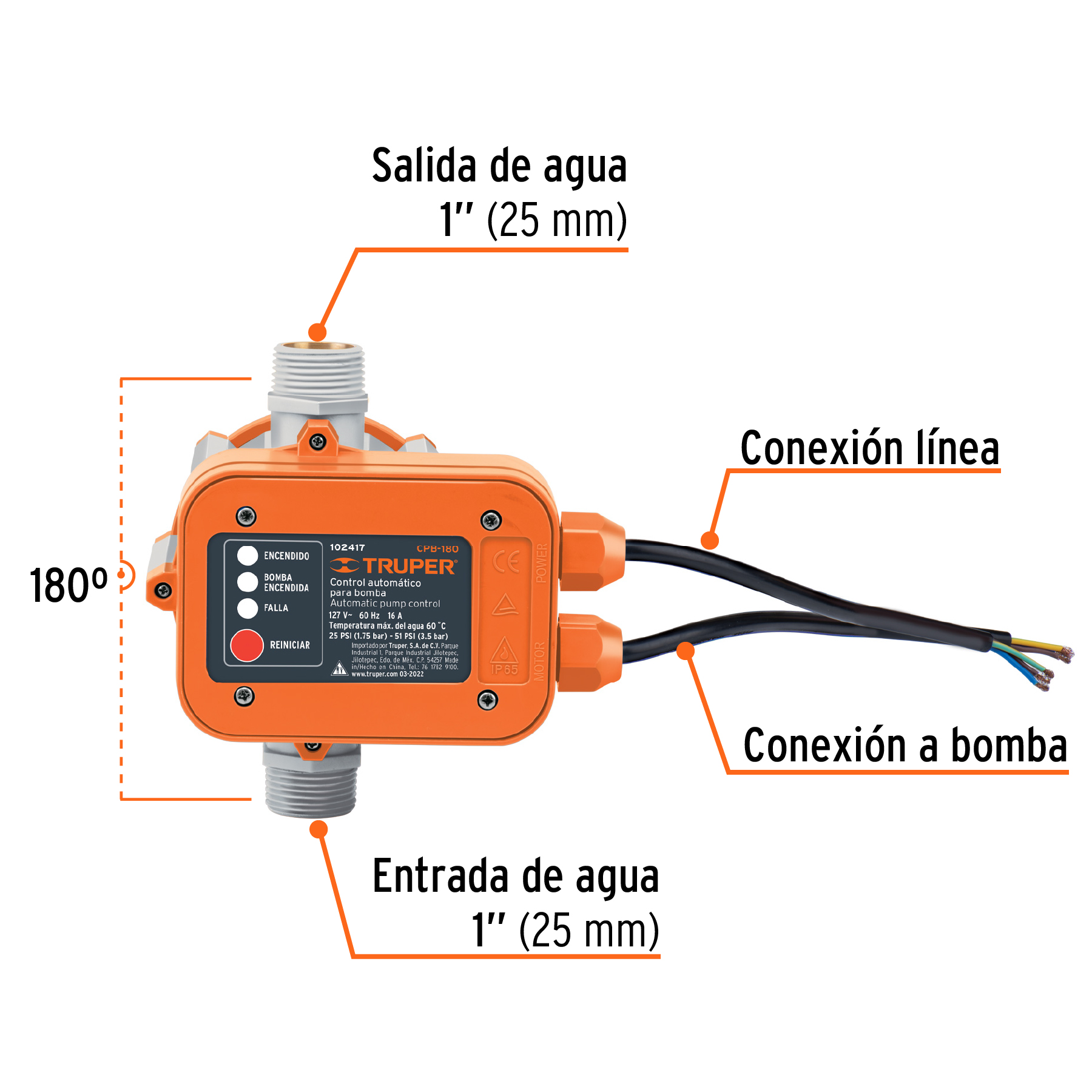 Ficha Tecnica Control automático de presión de bombas para agua, 180°