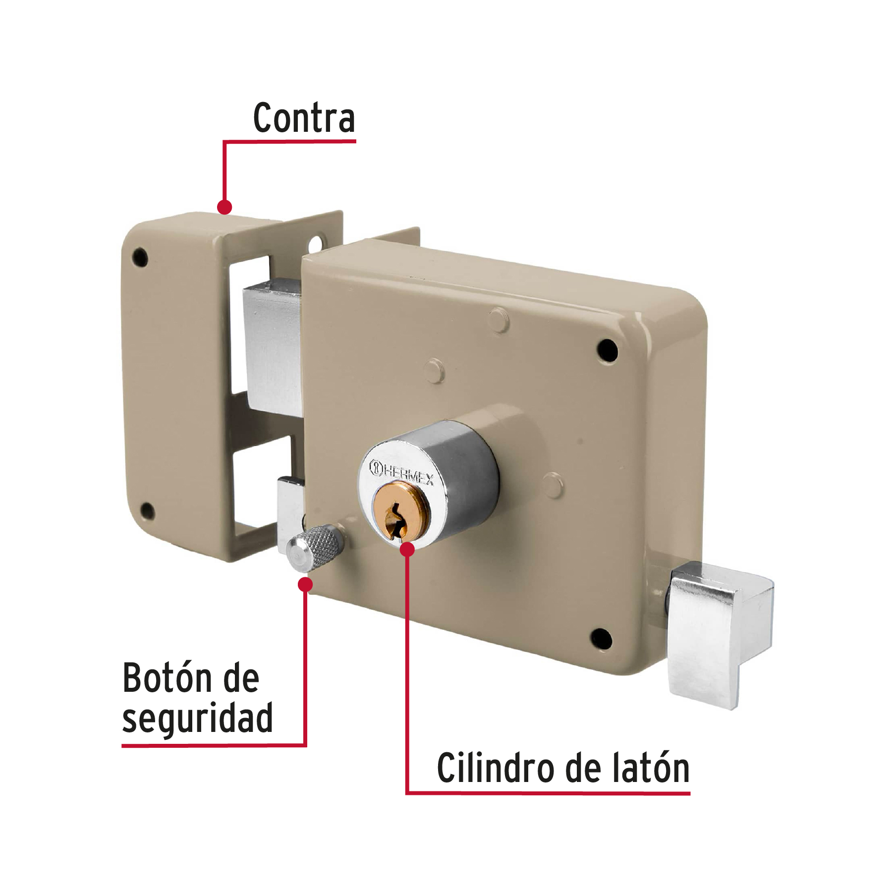 Partes de las diferentes cerraduras, pestillo sin agujeros