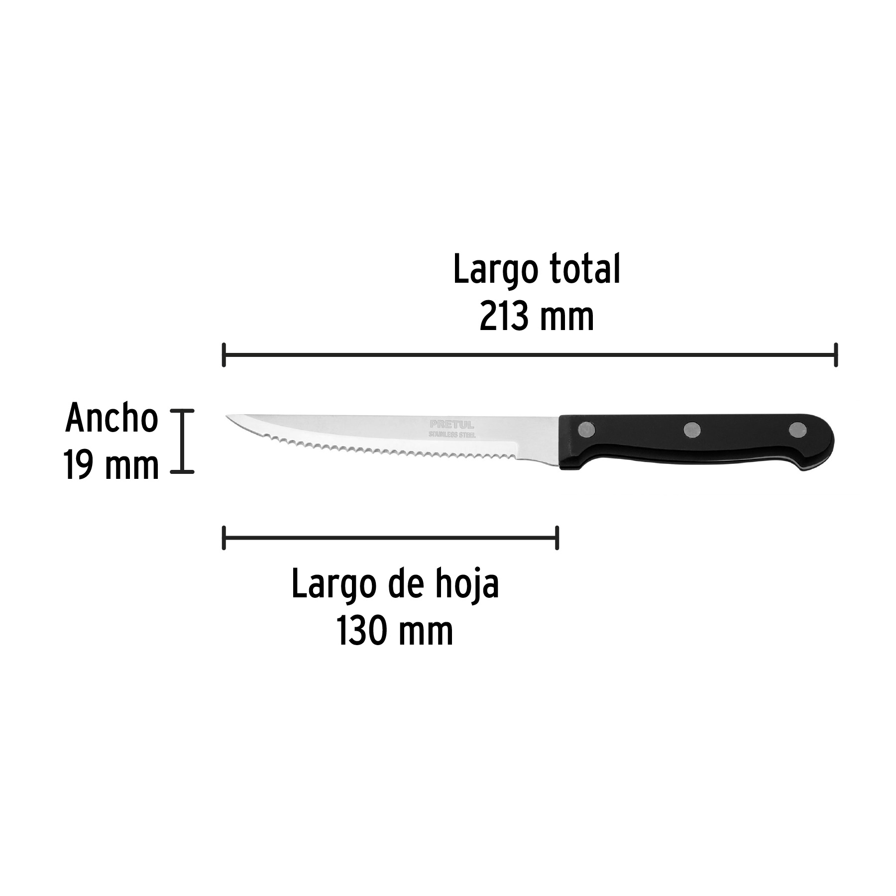 Ficha Tecnica Cuchillo con sierra para asado 5 mango de plástico, Pretul