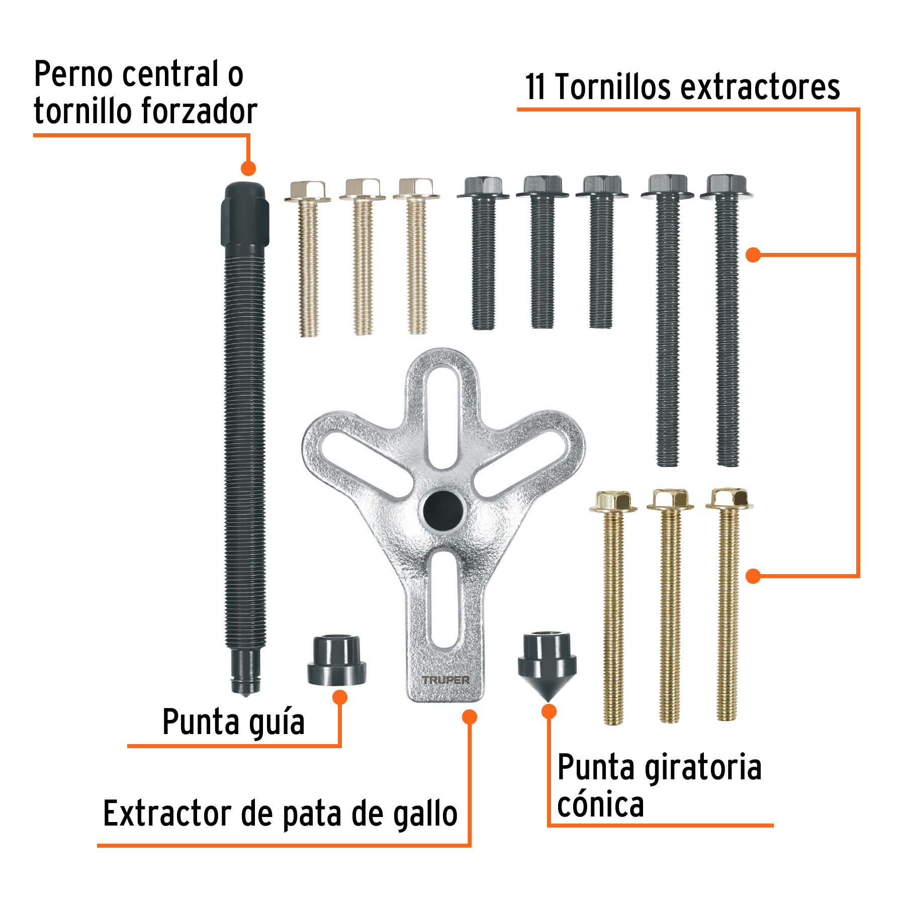 Ficha Tecnica Juego con 5 extractores de tornillos, Truper