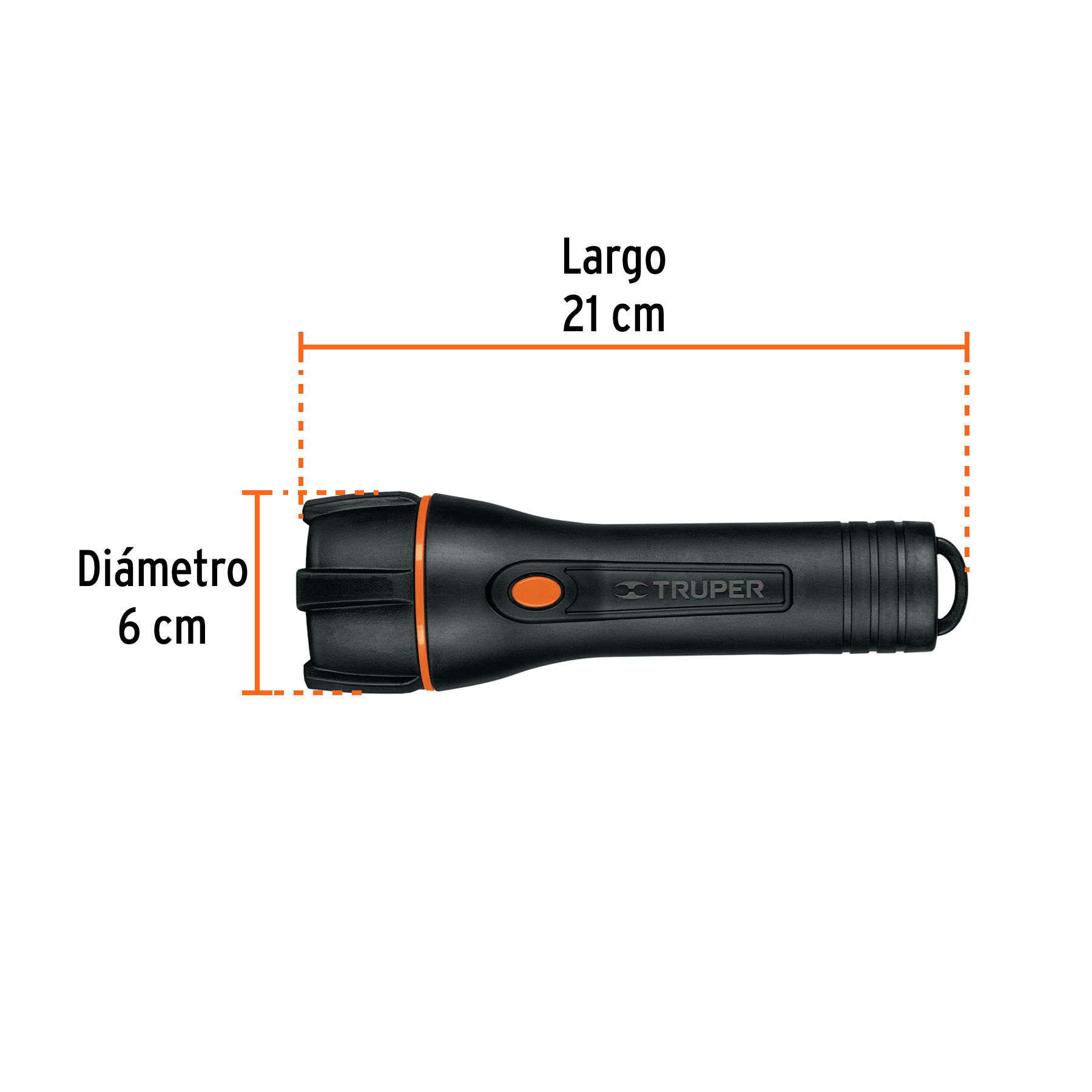 Linterna LED 180 Lumenes Alta Potencia Alcance 200M Duracion 40H 2 Pilas D,  de Plastico con