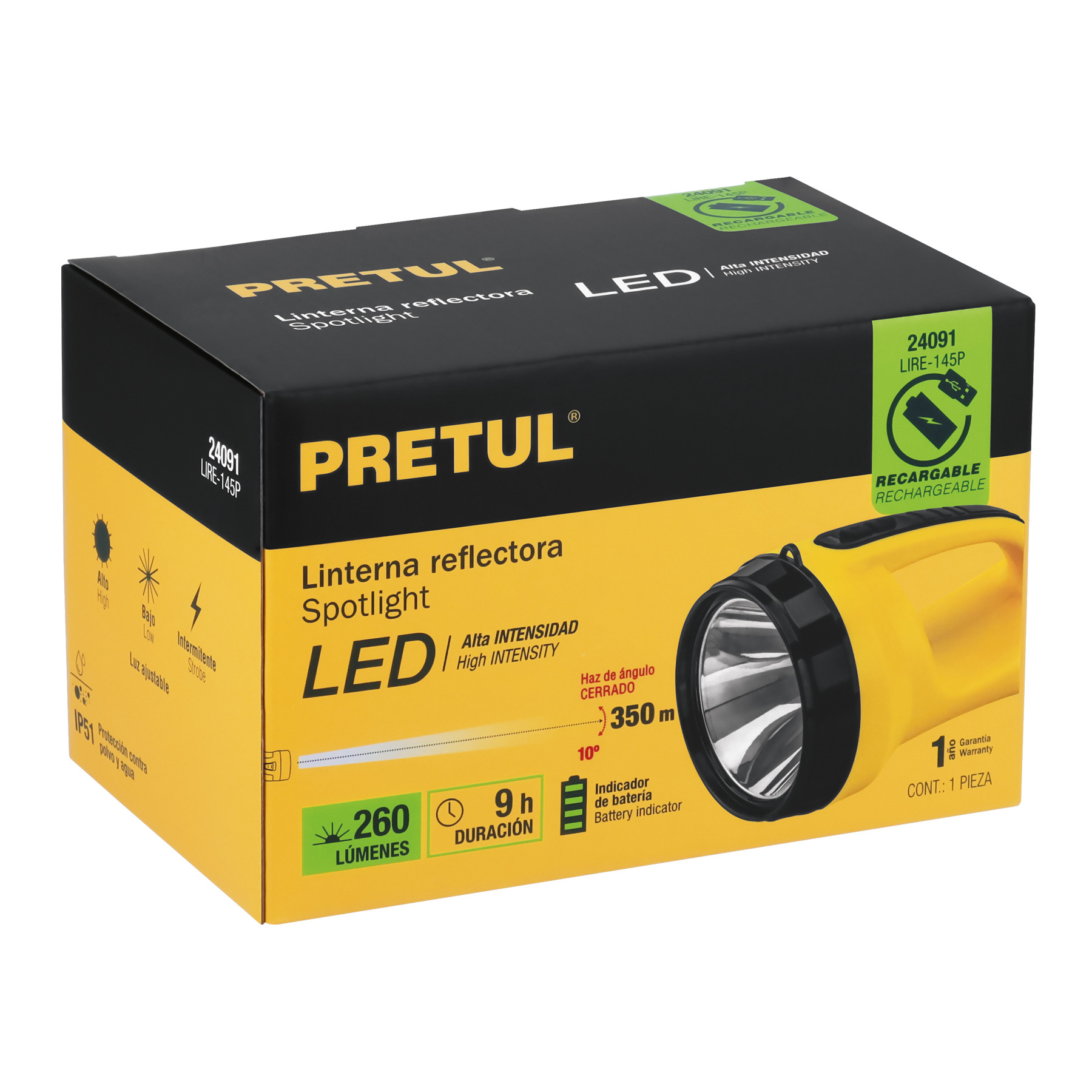 Linterna recargable de LED, 30 lm, a granel, Pretul, Linternas