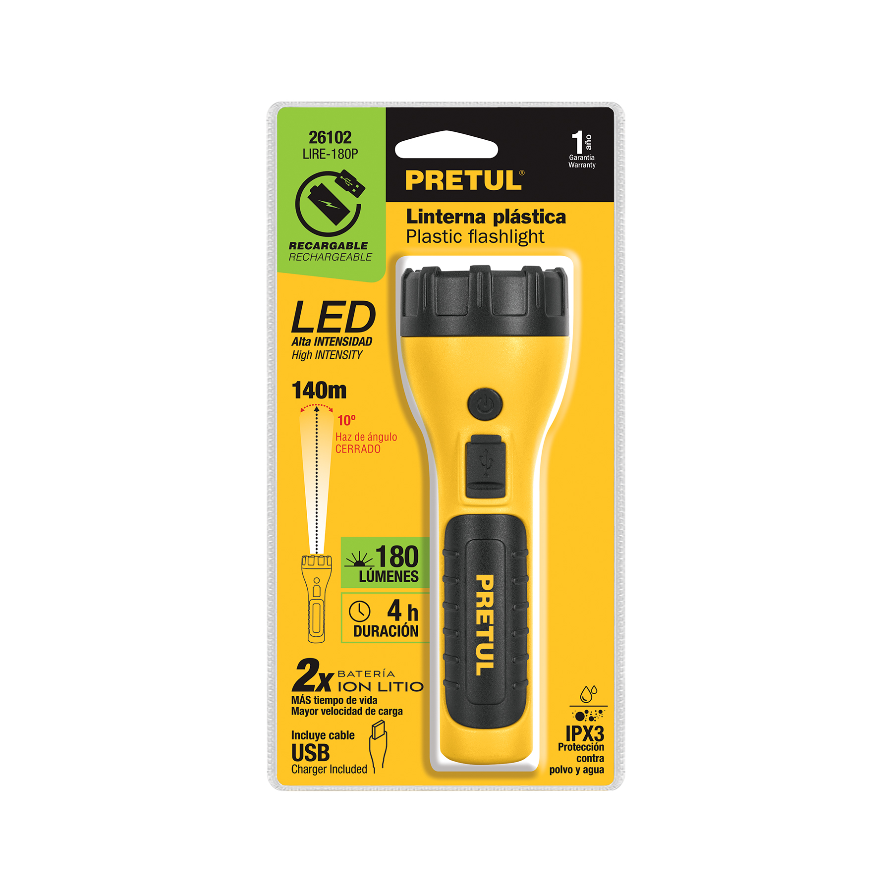 Linterna recargable de LED, 30 lm, a granel, Pretul, Linternas