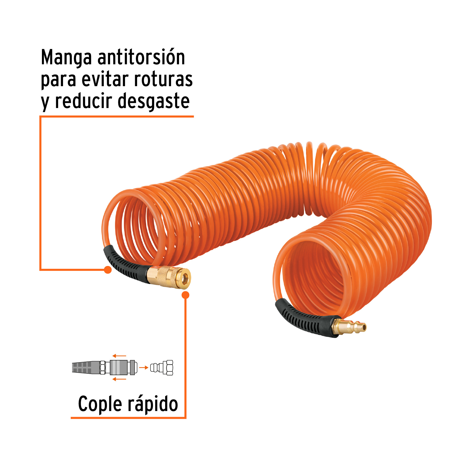 Manguera Compresor Resorte Espiral Aire 15m 1/4 300 Psi