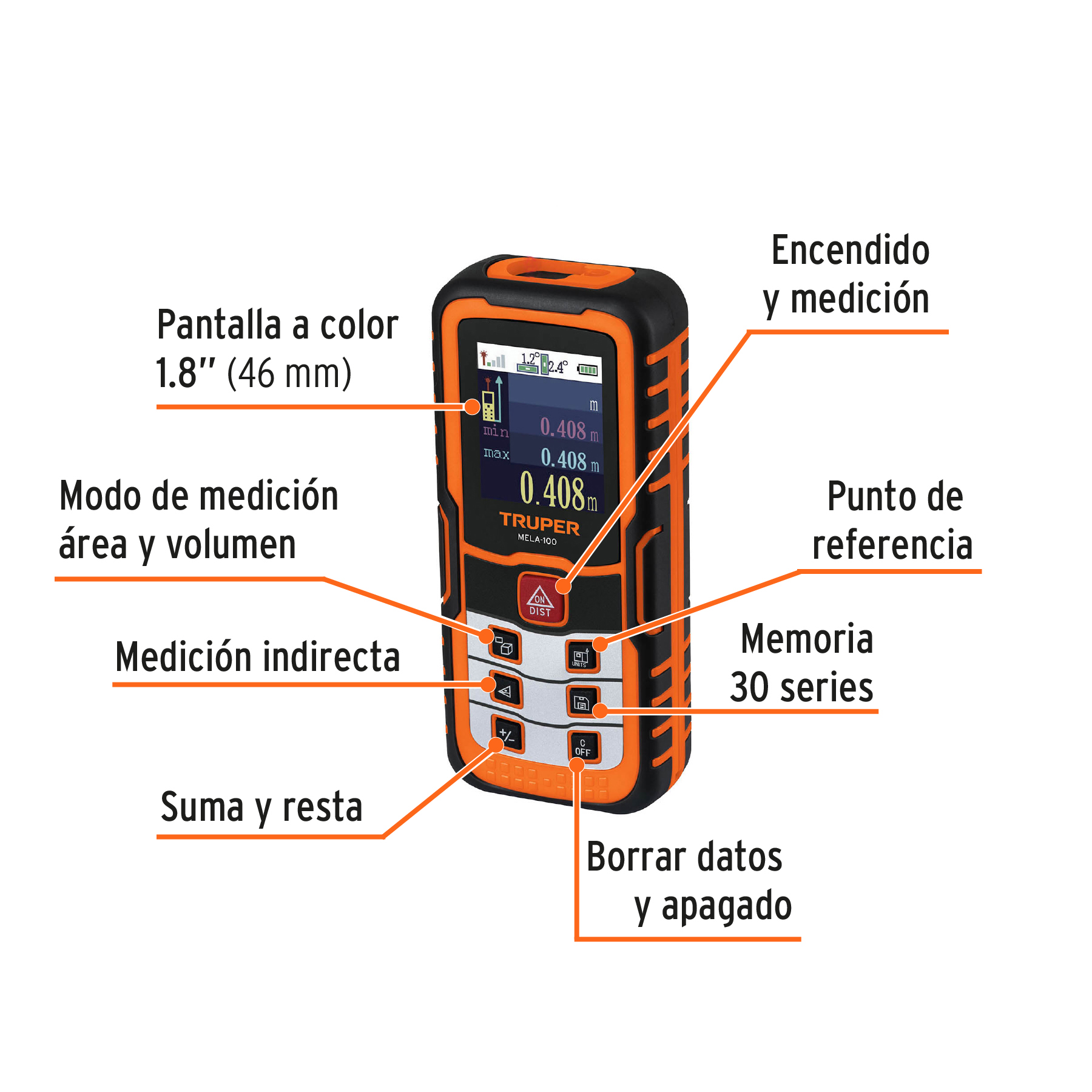 Ficha Tecnica Medidor láser de distancia de 0.05 m a 100 m, Truper