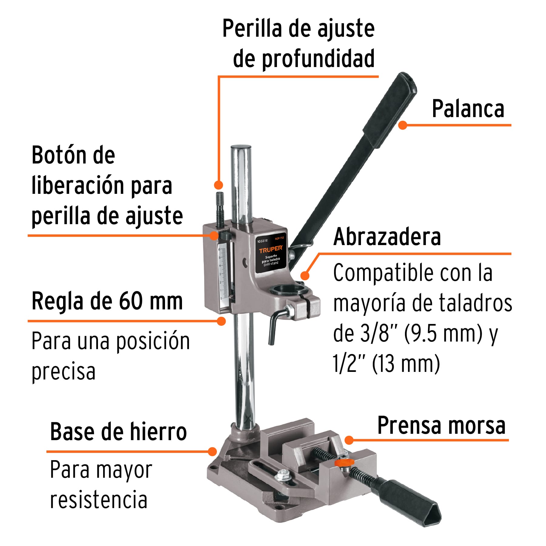 Ficha Tecnica Soporte vertical para taladro 3/8-1/2, Truper