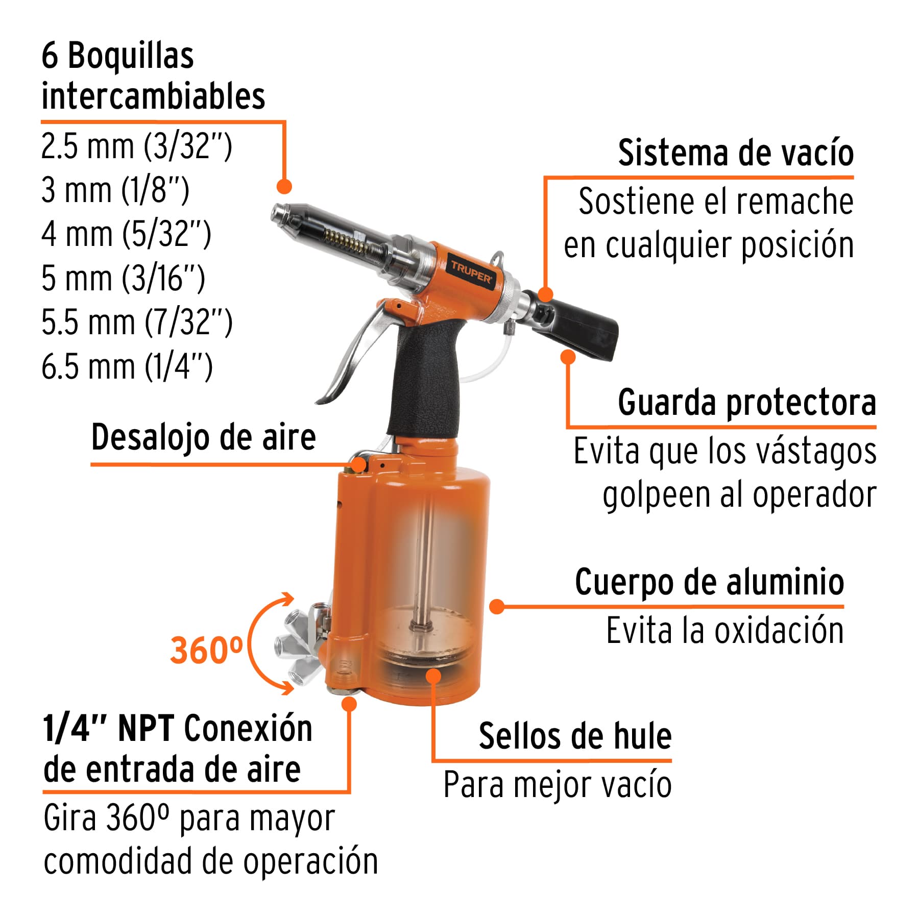 Ficha Tecnica Remachadora neumática 1/4, Truper