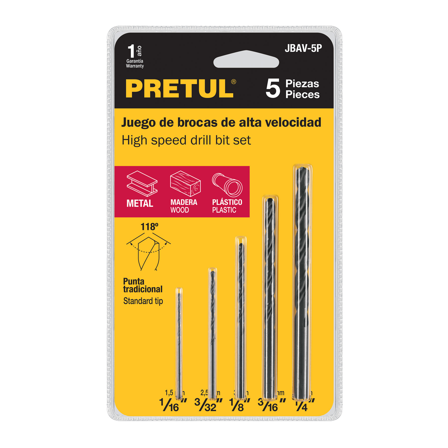 Juego de 5 brocas HSS para metal, Pretul