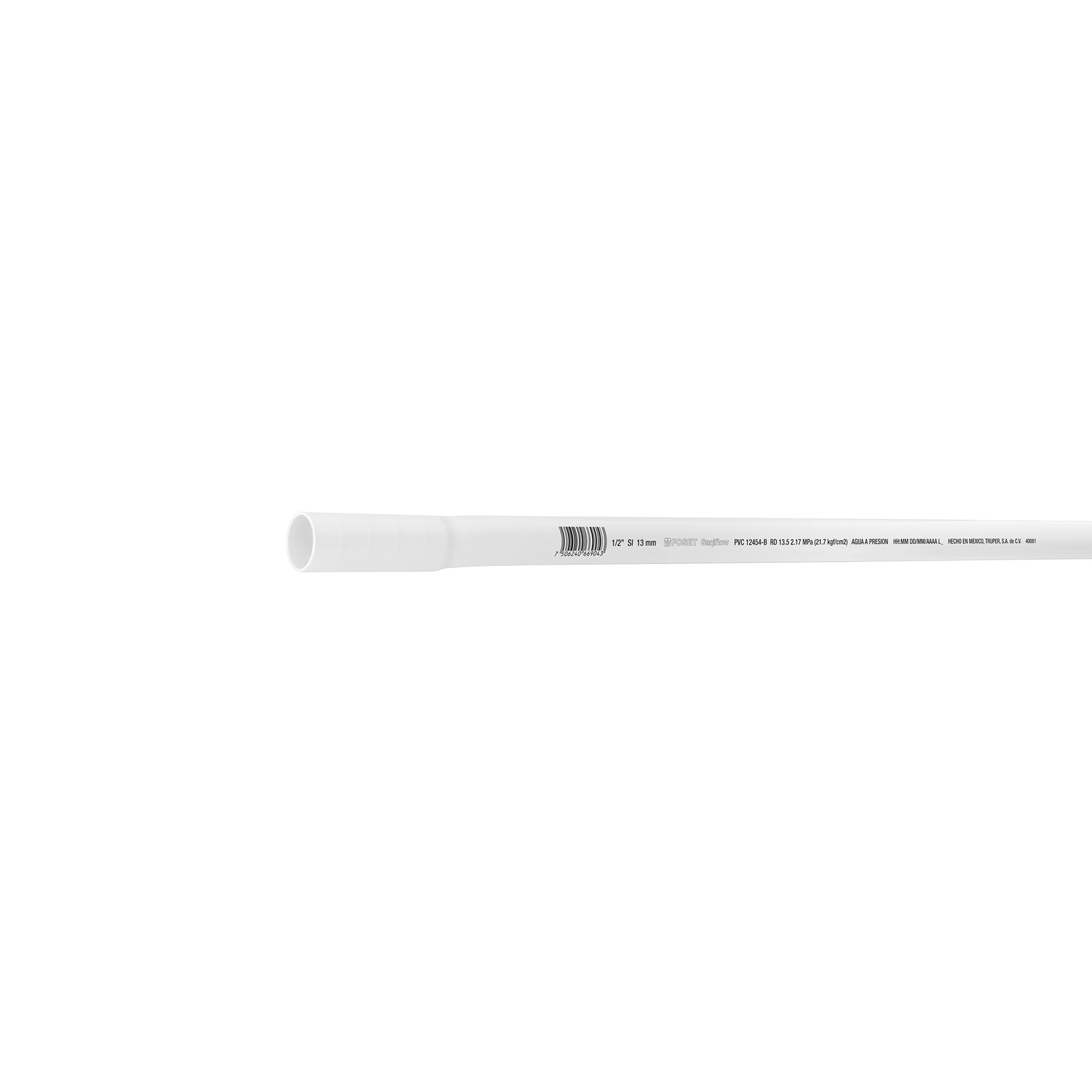 Tubo de 3 m de PVC de 1/2" hidráulico RD 21, Foset