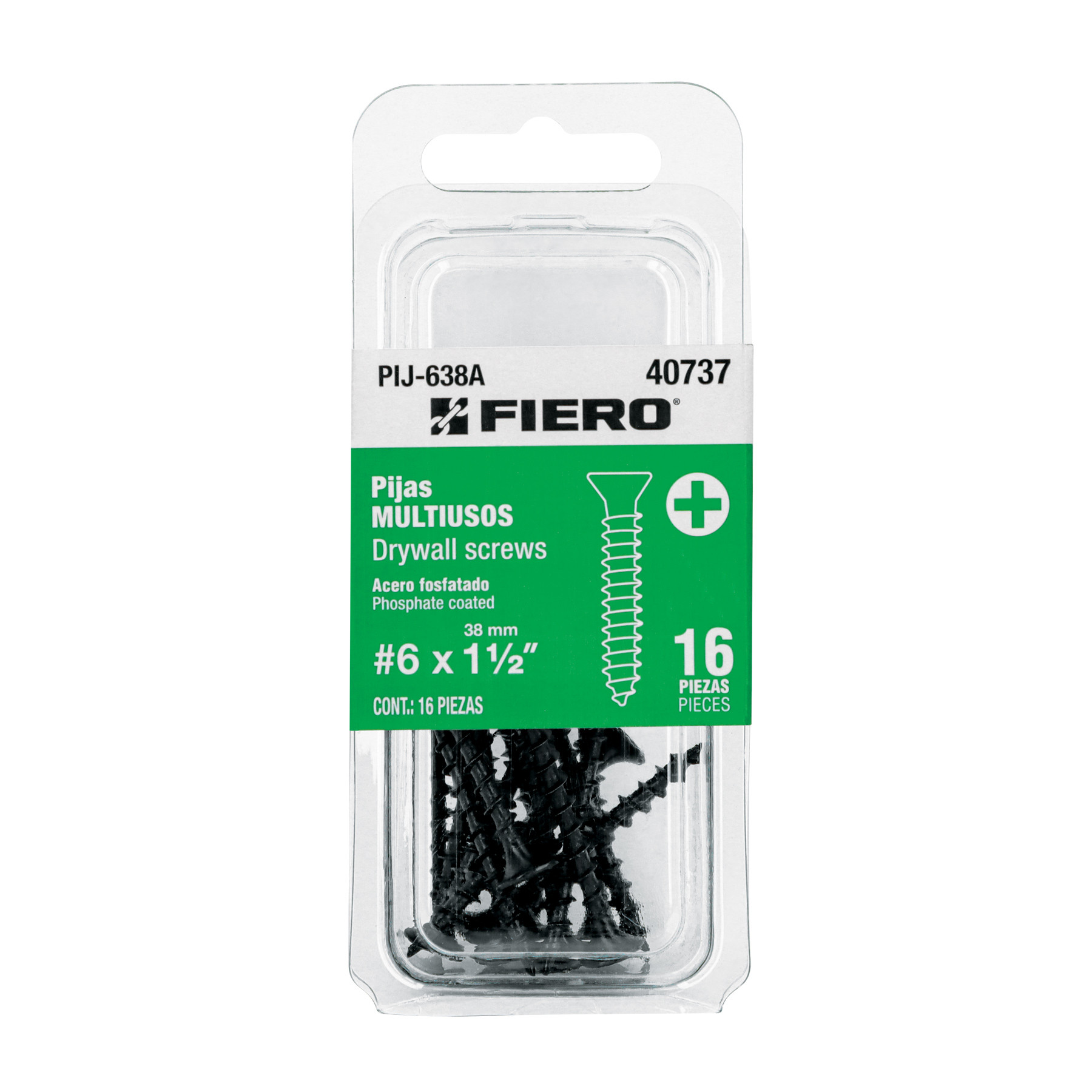 Blíster con 16 pijas multiusos, #6 x 1-1/2", Fiero