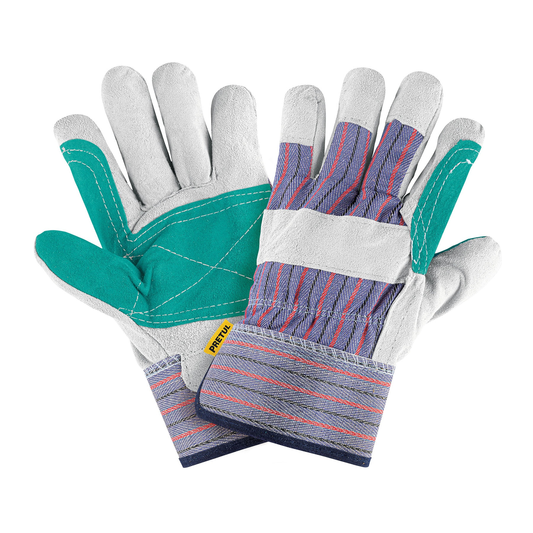Guantes de carnaza y loneta con refuerzo, unitalla, PRETUL