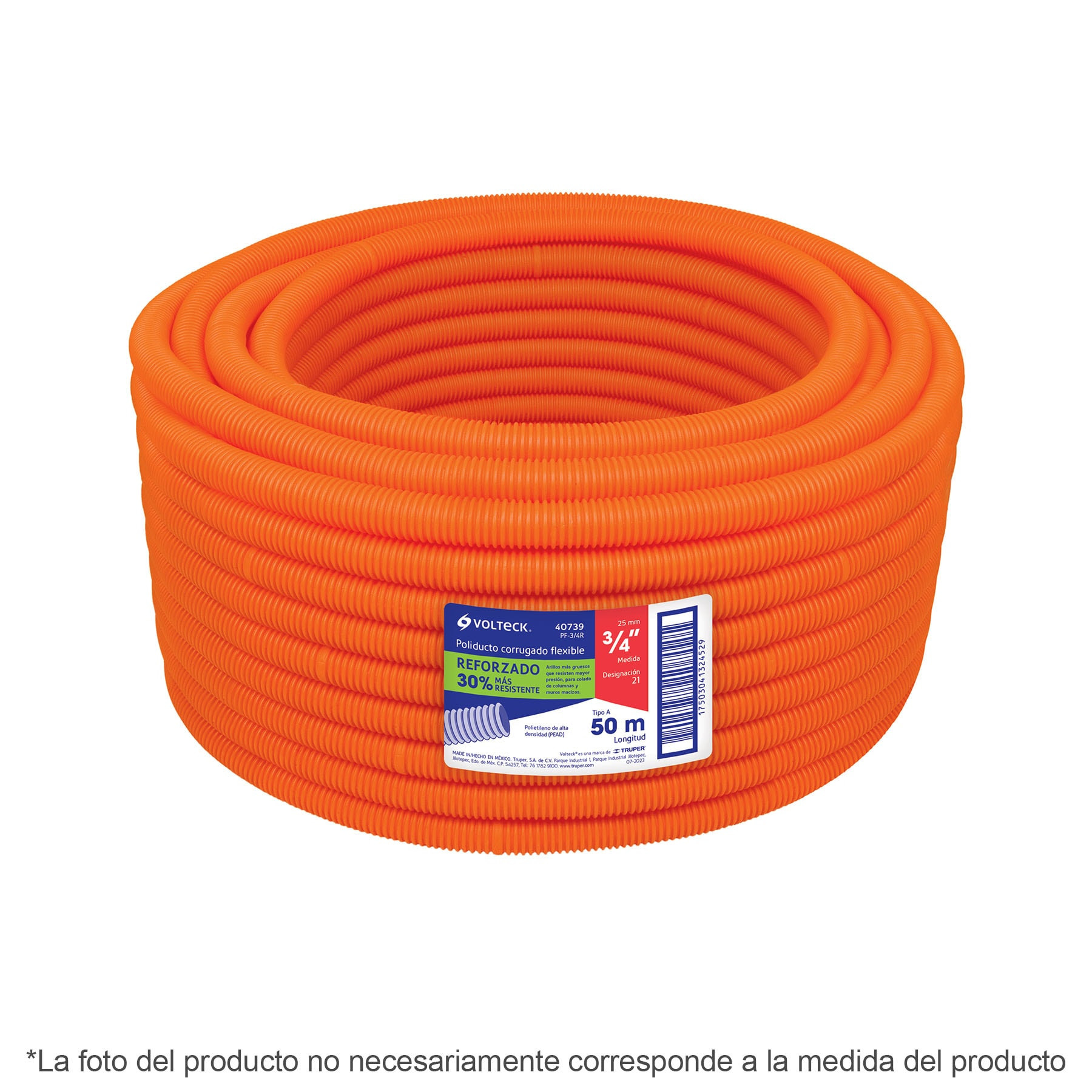 Metro de poliducto 1/2" corrugado flex. reforz. s/guía, 100m