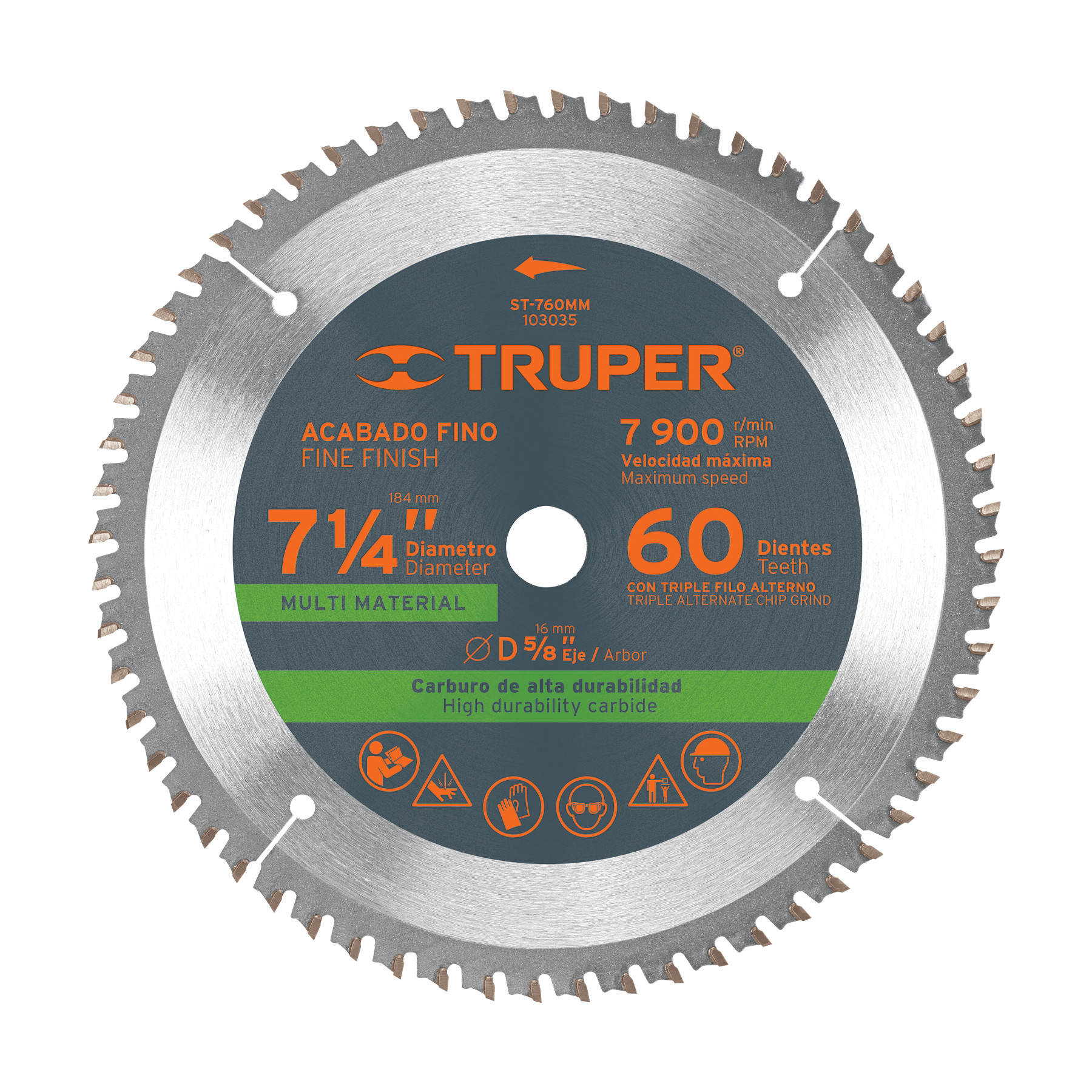Disco sierra 7-1/4" multimaterial, 60 dientes centro 5/8"