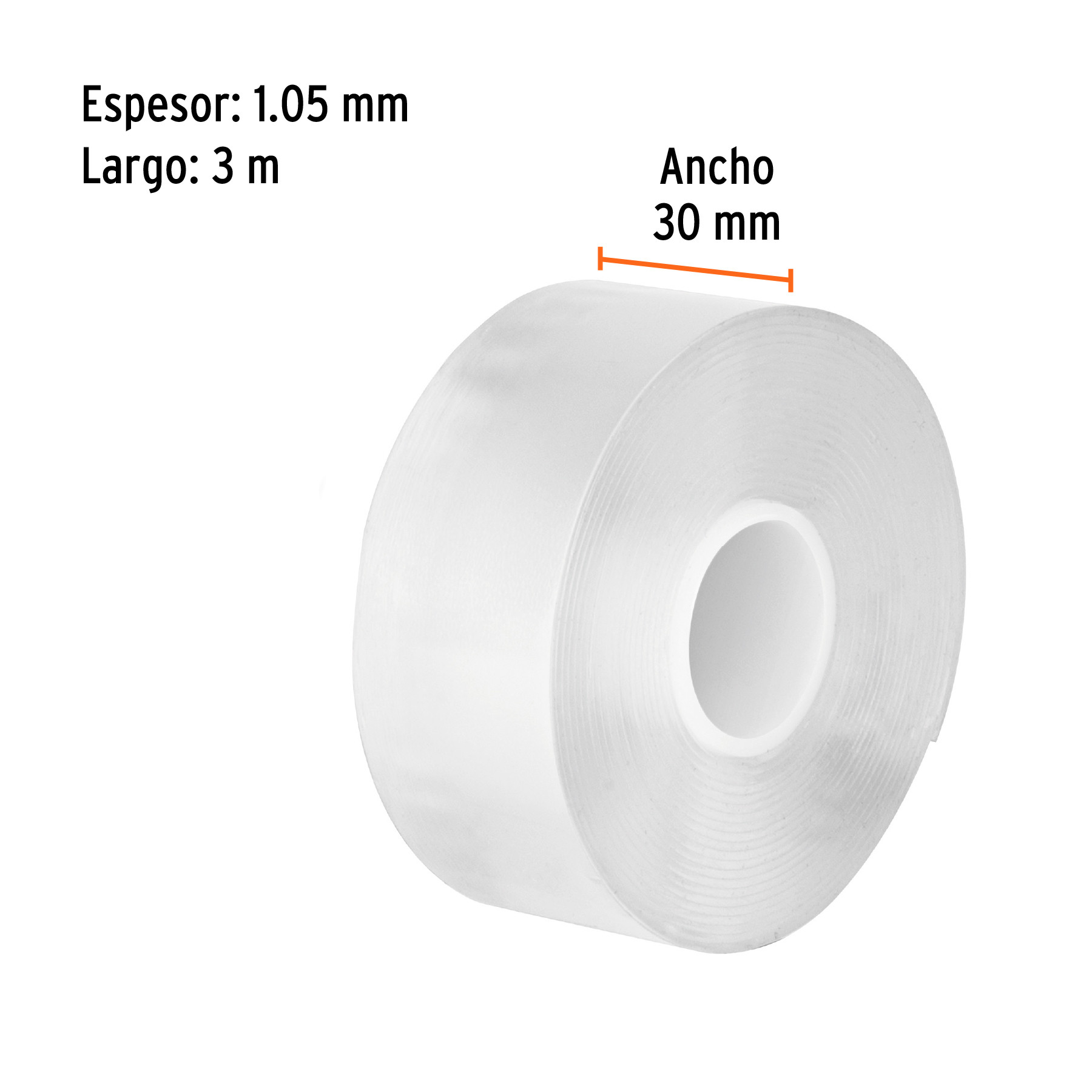 Cinta doble cara reutilizable, transparente 3mx30mm, Truper