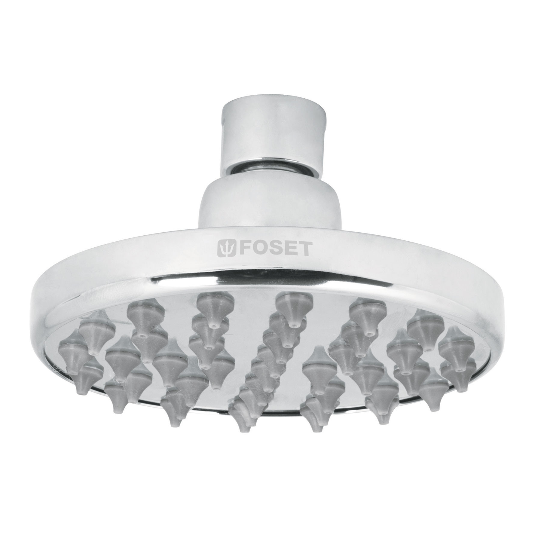 Regadera cromo 4" plato redondo, sin brazo, Foset