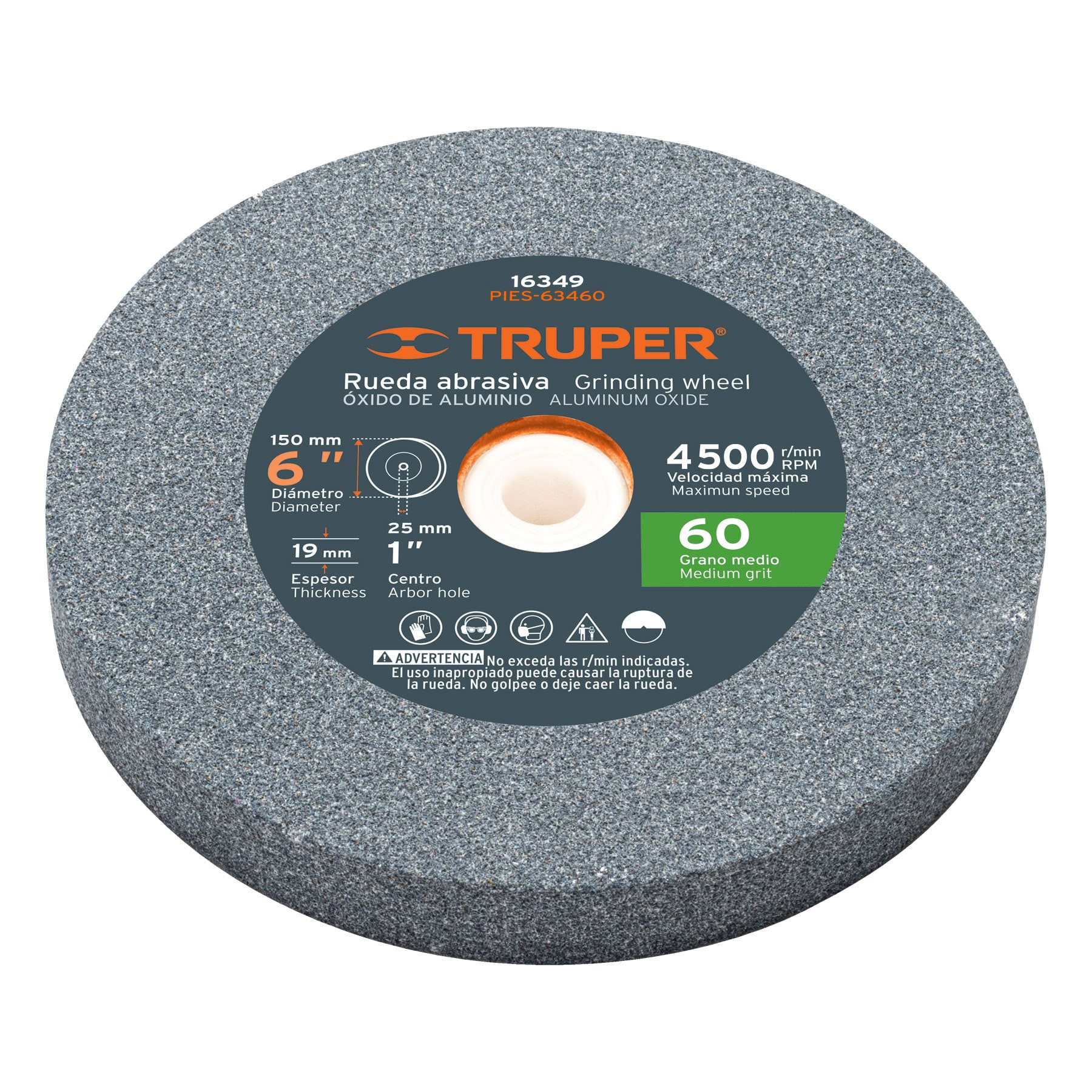 Rueda abrasiva p/esmeril 6X3/4", óxido de aluminio, grano 60