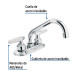 Mezcladora 4" para lavabo, cuello tubular, manerales cono