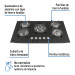 Parrilla gas empotrable 90cm, 5 quem, vidrio negro, Riviera