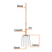 Bieldo para paja, 5 dientes, mgo largo 48", cab/grande