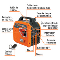 Generador silencioso inverter 2200W, 80 cc, enc. electrónico
