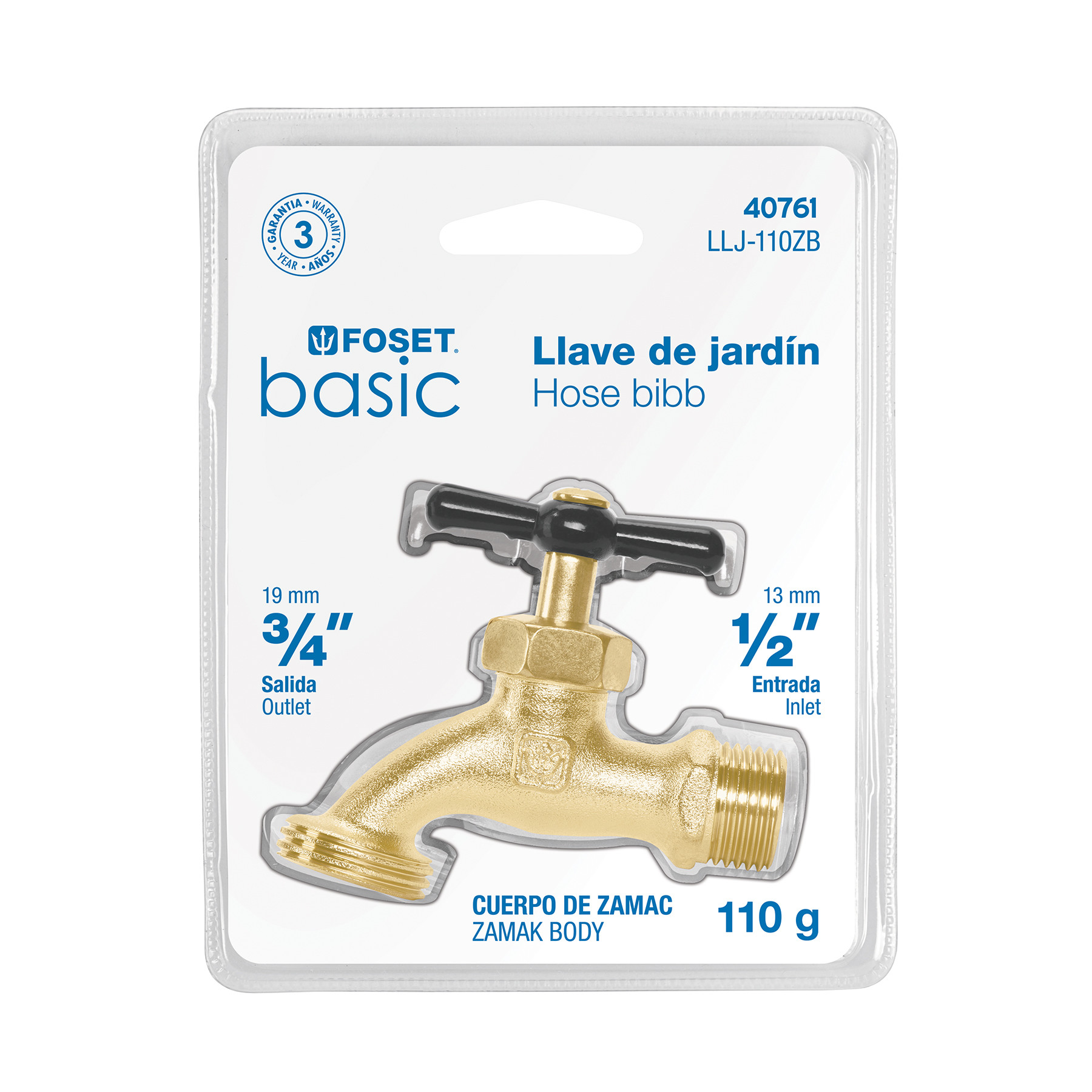 Llave de zamac p/manguera 100 gr, 1/2", blister, Foset Basic
