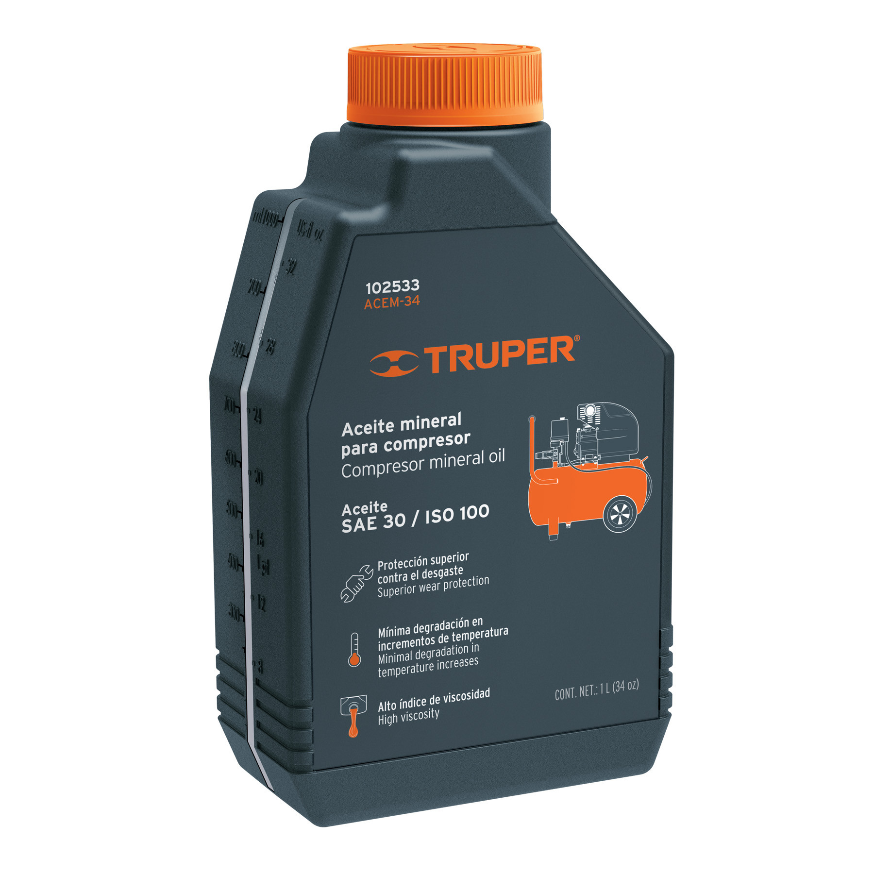 Aceite mineral para compresor, 1000ml (34oz), Truper